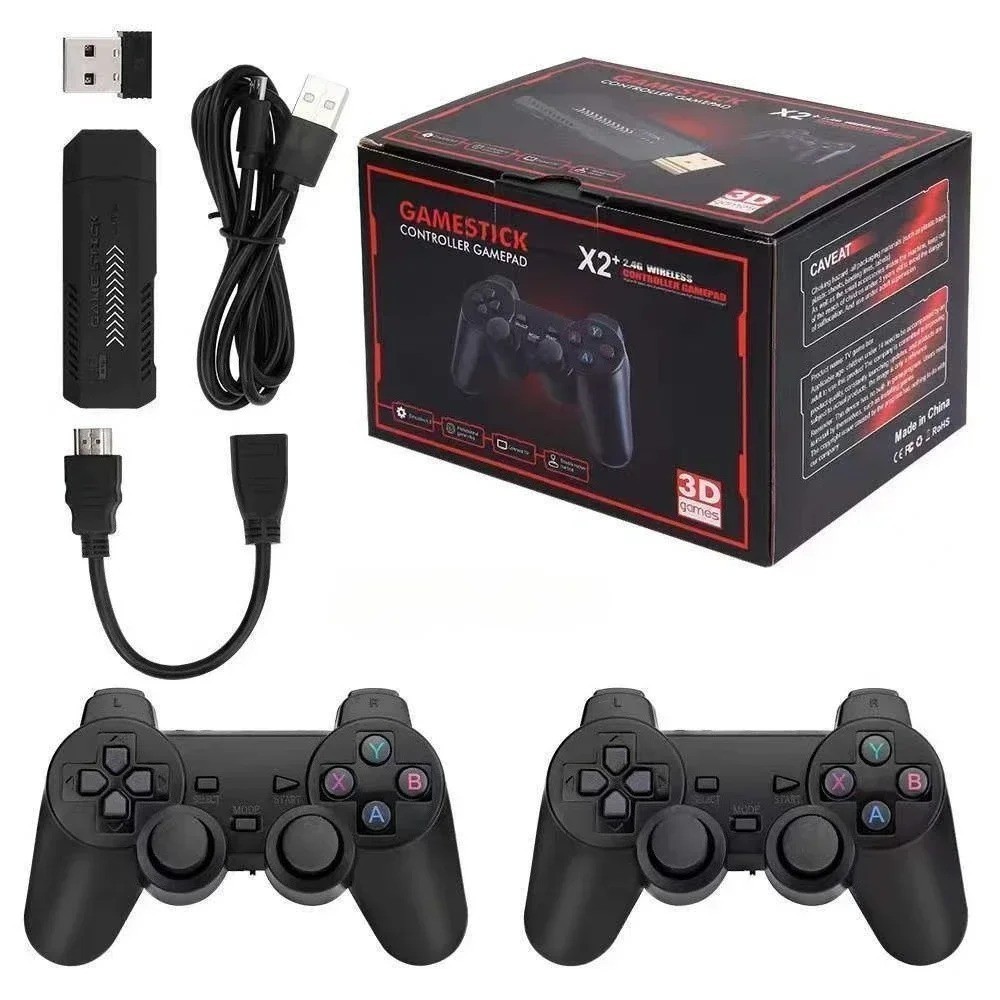 64GB, Wireless 4K Built-in Games HDMI TV Game Stick Console X2 Wireless Gamepad