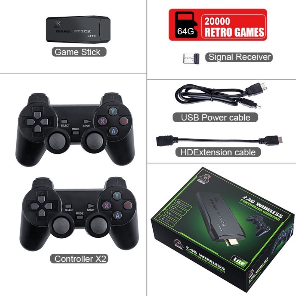 Built in 64GB 20000+Retro Games+2 Wireless Gamepad HDMI 4K TV Game Stick Console