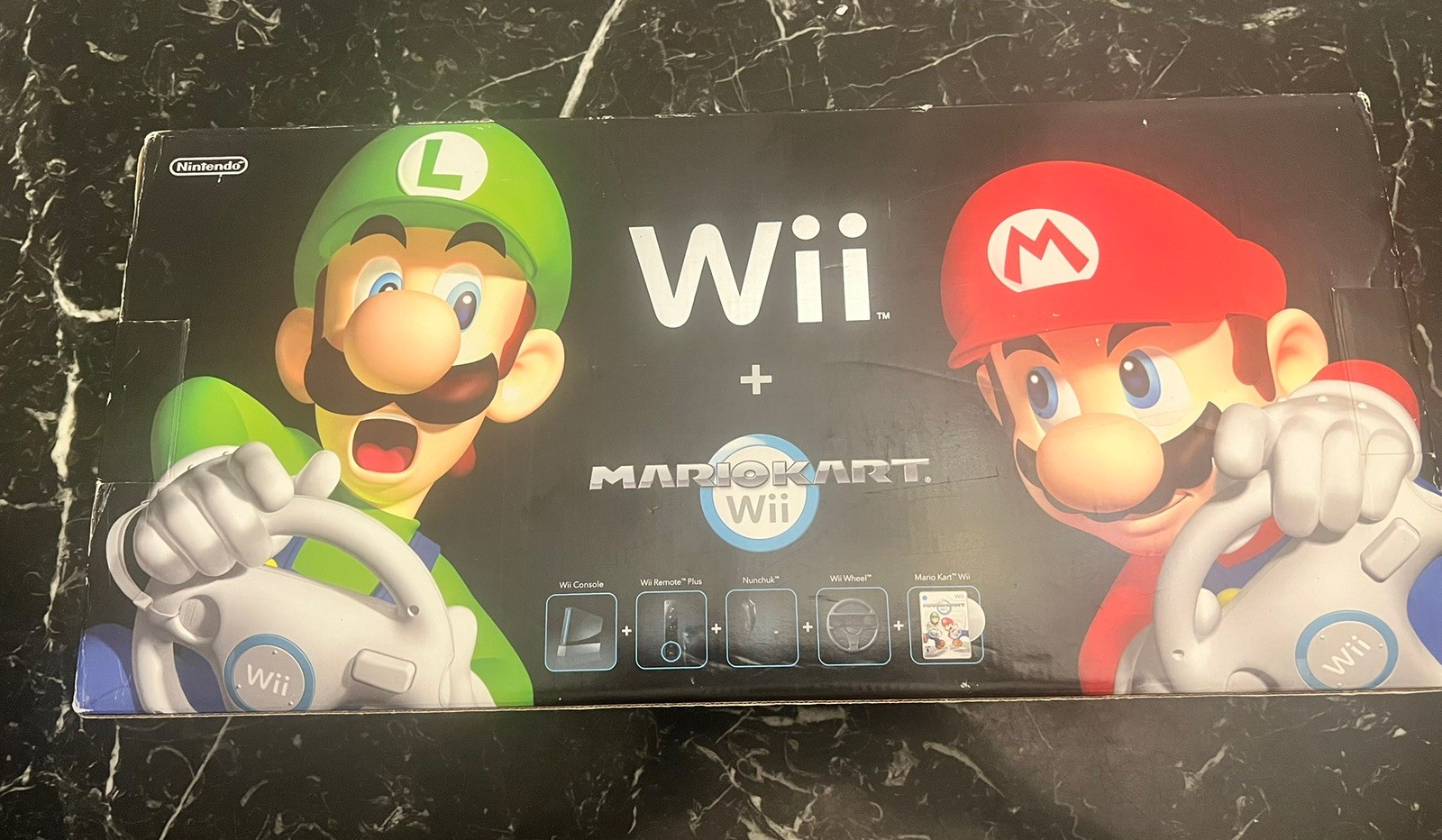 Nintendo Wii Mario Kart Racing Bundle Black Console Tested with wheel! Rare 🔥