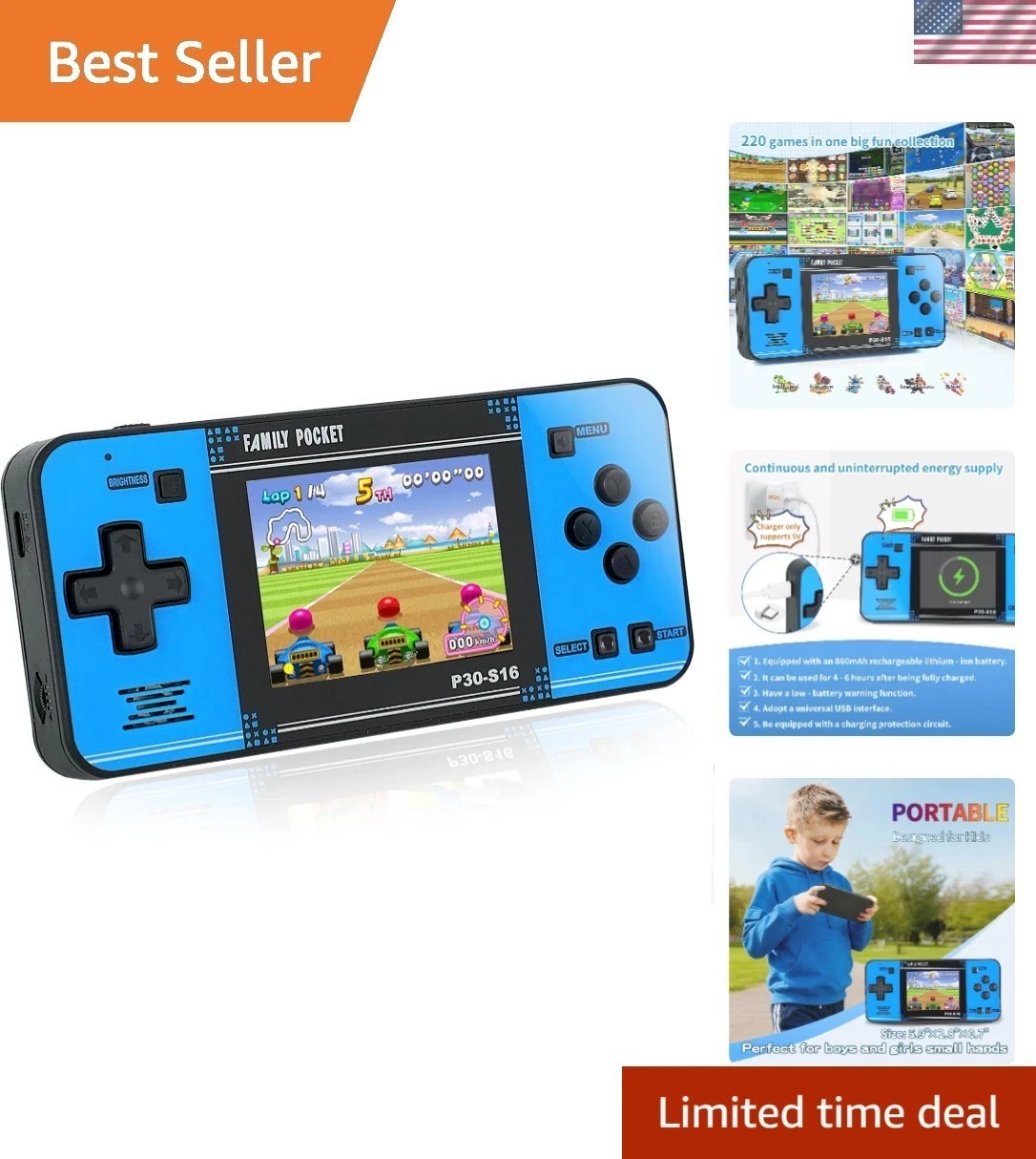 Interactive Portable Game Player for Kids – 220 Retro Titles & Ergonomic Fit