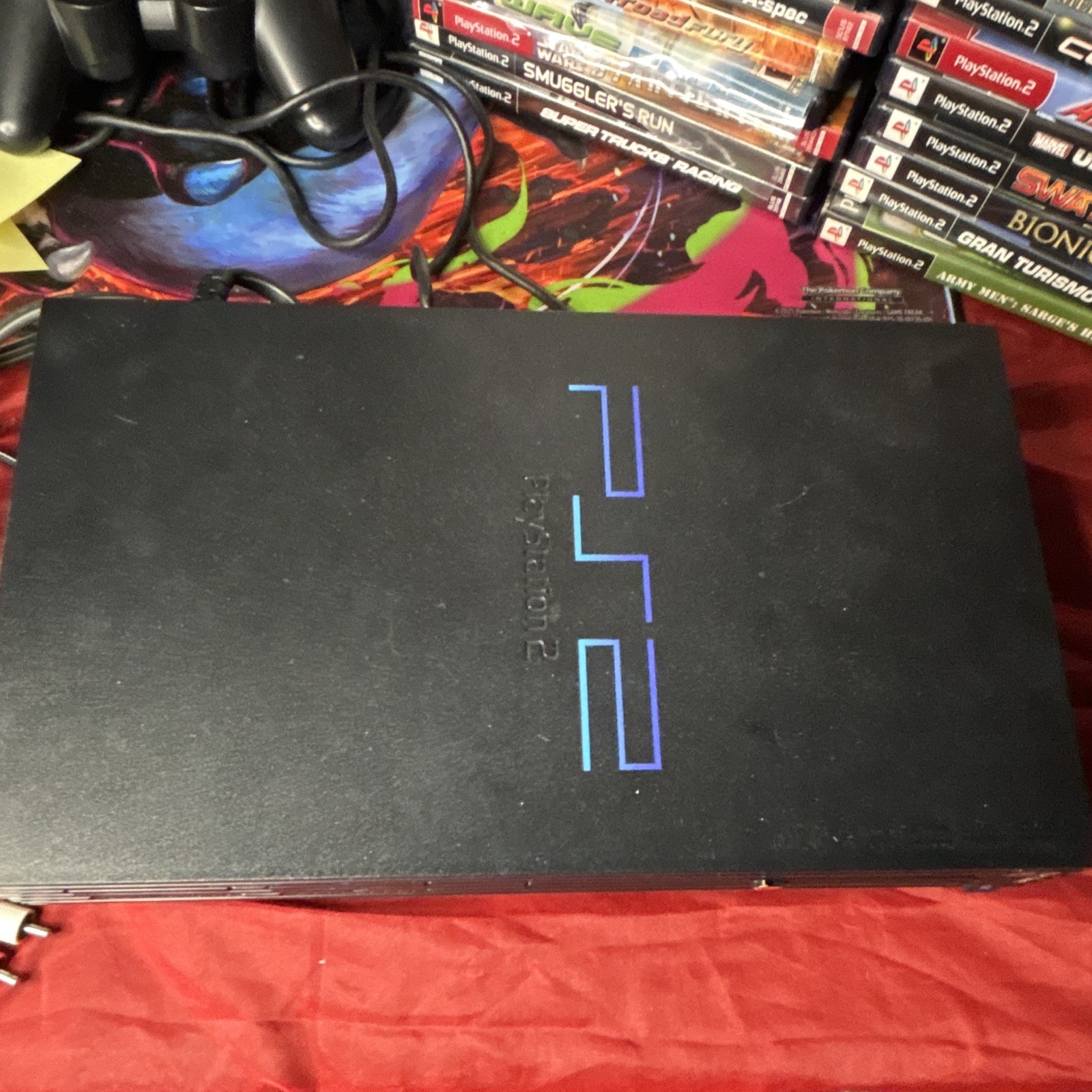 Sony PlayStation 2 PS2 Black Console w/ 2 Wired Controllers NTSC-U/C 480i