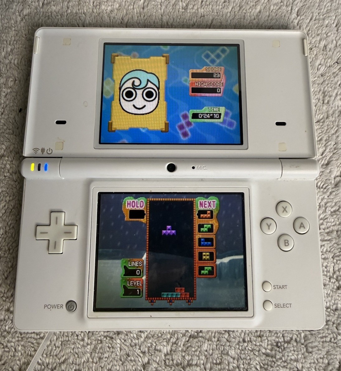 Nintendo DSi TWL-001 White Mario Rhinestone Cover Art OEM Charger Tetris Petz