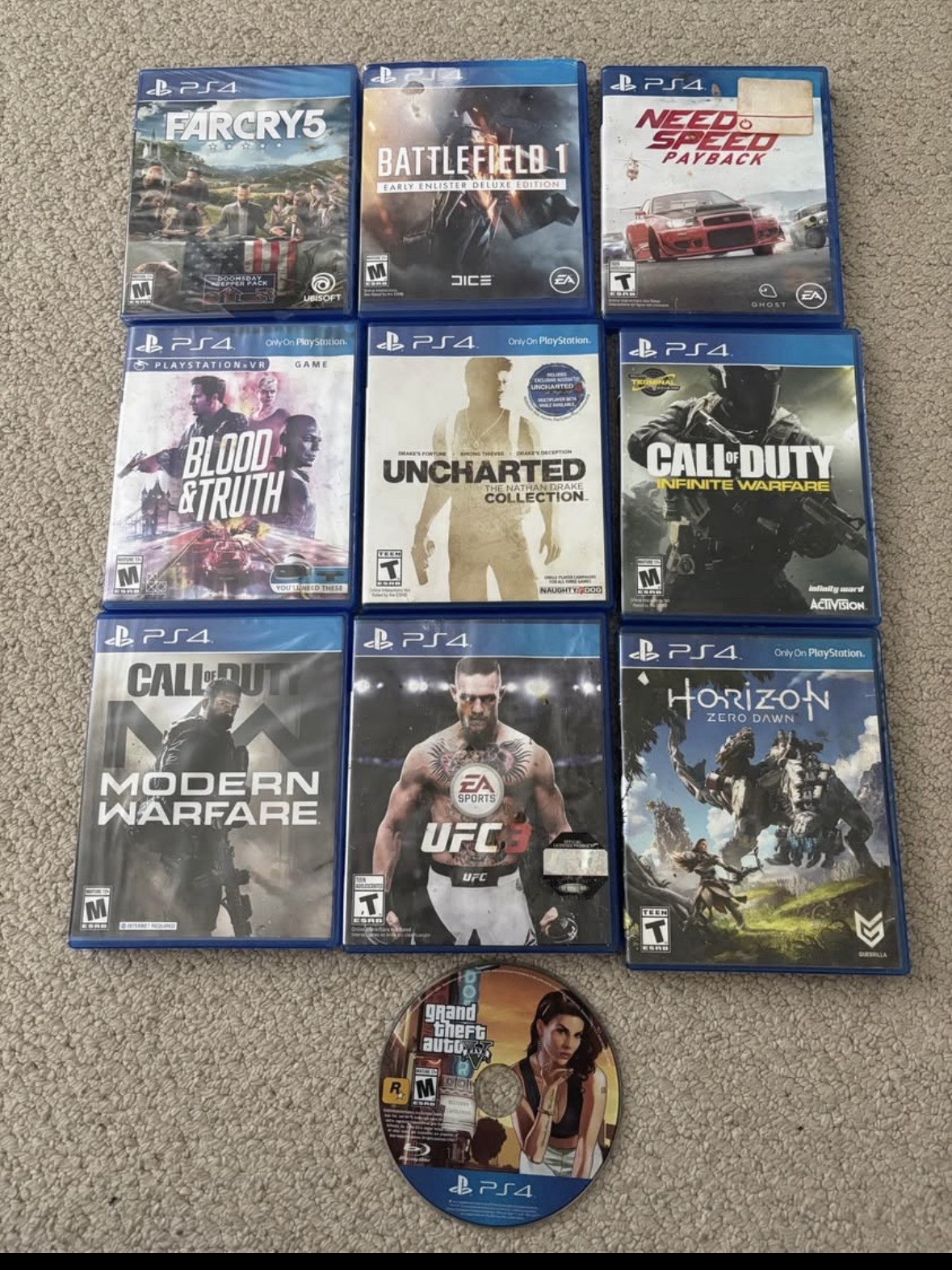 PS4 Console With 10 Games And 3 Controllers Power Cord And HDMI