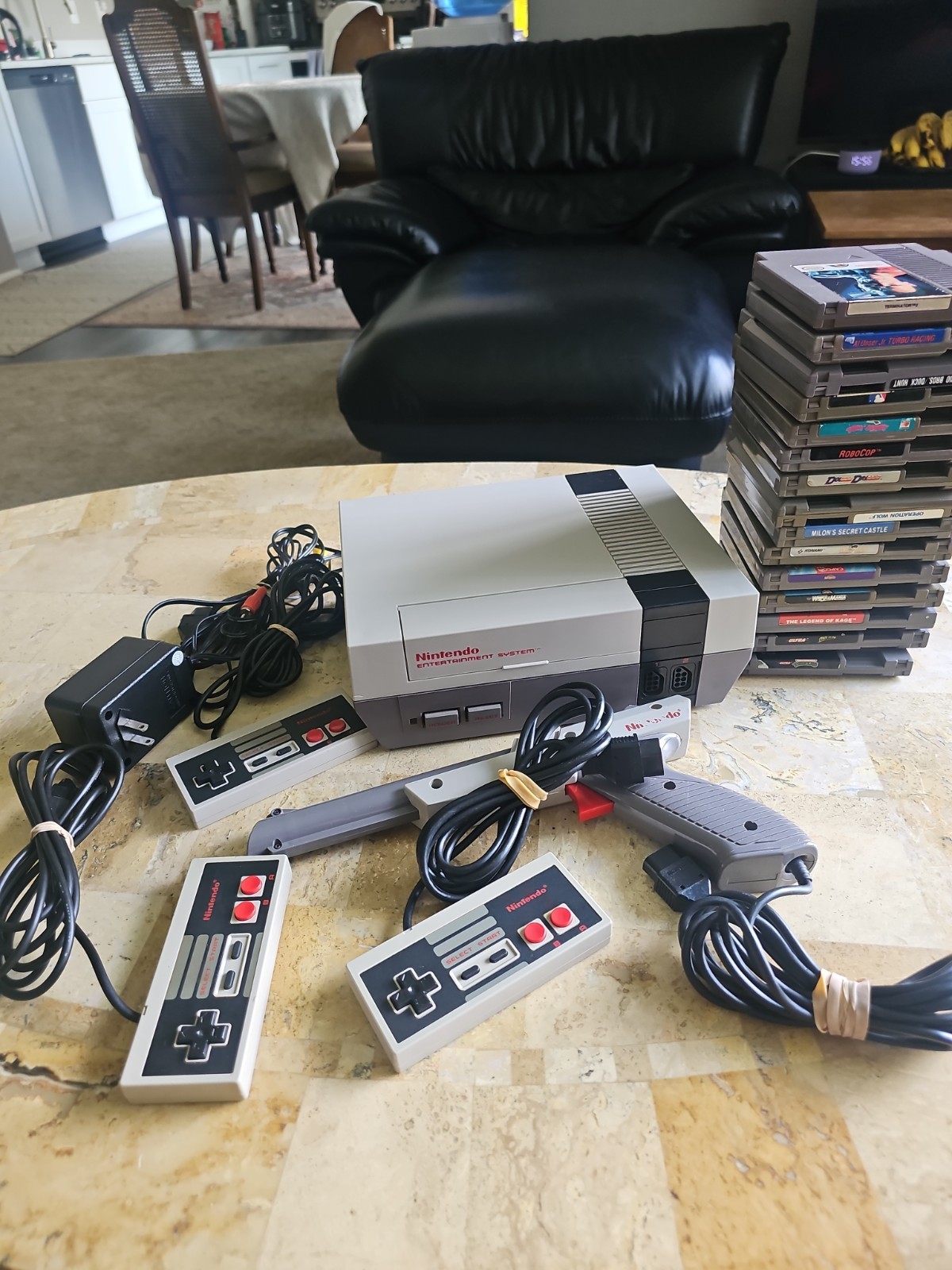 Original Nintendo NES Console Bundel Gun,3 Controllers,15 Games Tested Works