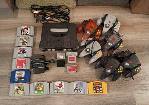 Nintendo 64 N64 Console Bundle 6 OEM Controllers 10 Games DK64 Mario Kart TESTED