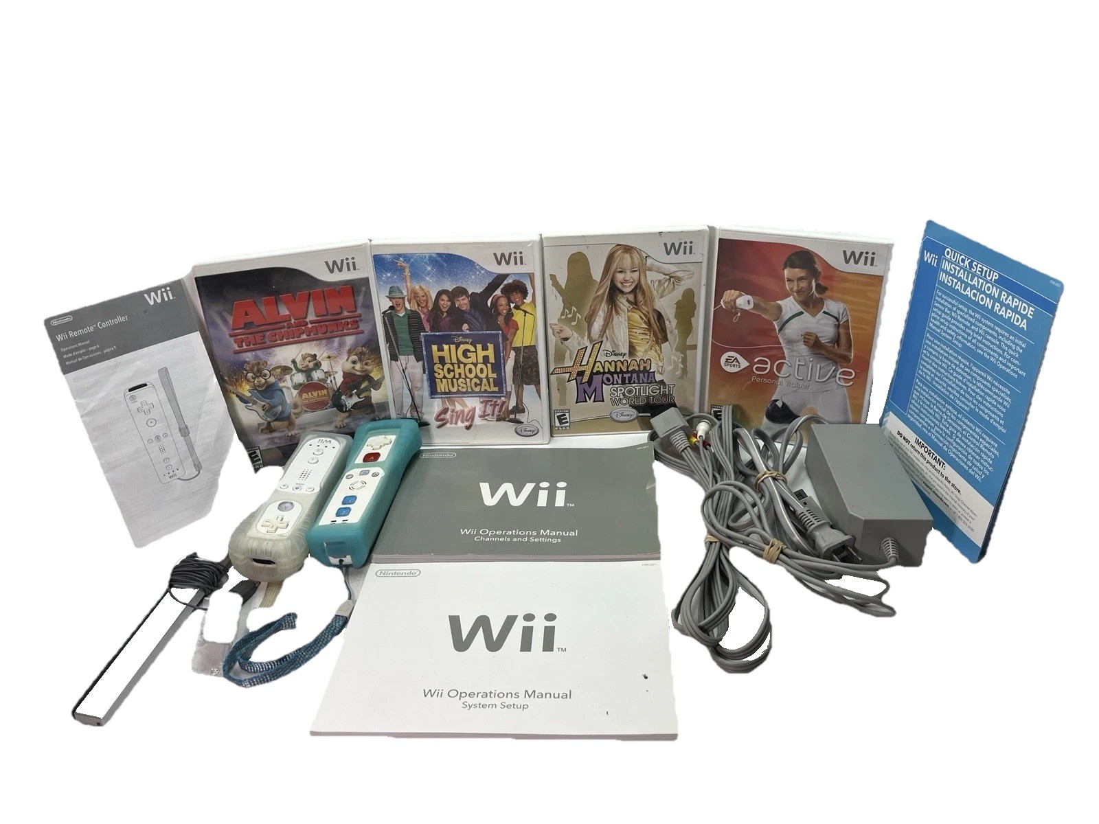 Nintendo Wii Console Bundle Model RVL-001 With Controllers/Manual/4 Games Tested