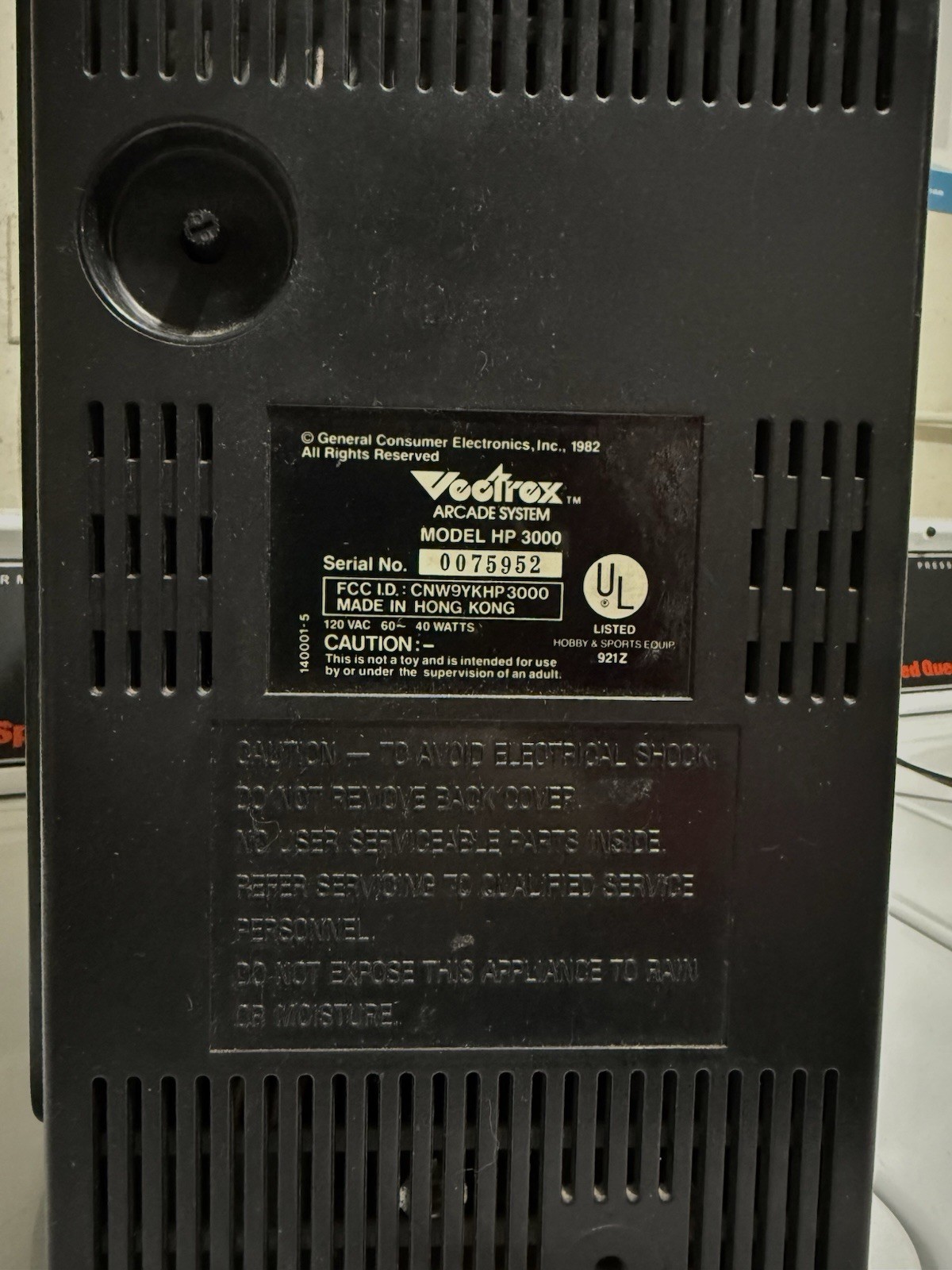 GCE Vectrex HP 3000 Home Console Black Component RCA 1982 Video Game System