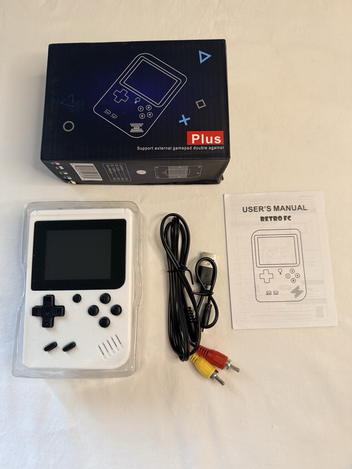 Game Box Plus Handheld Console – Retro Gaming System w/ Preloaded Games White