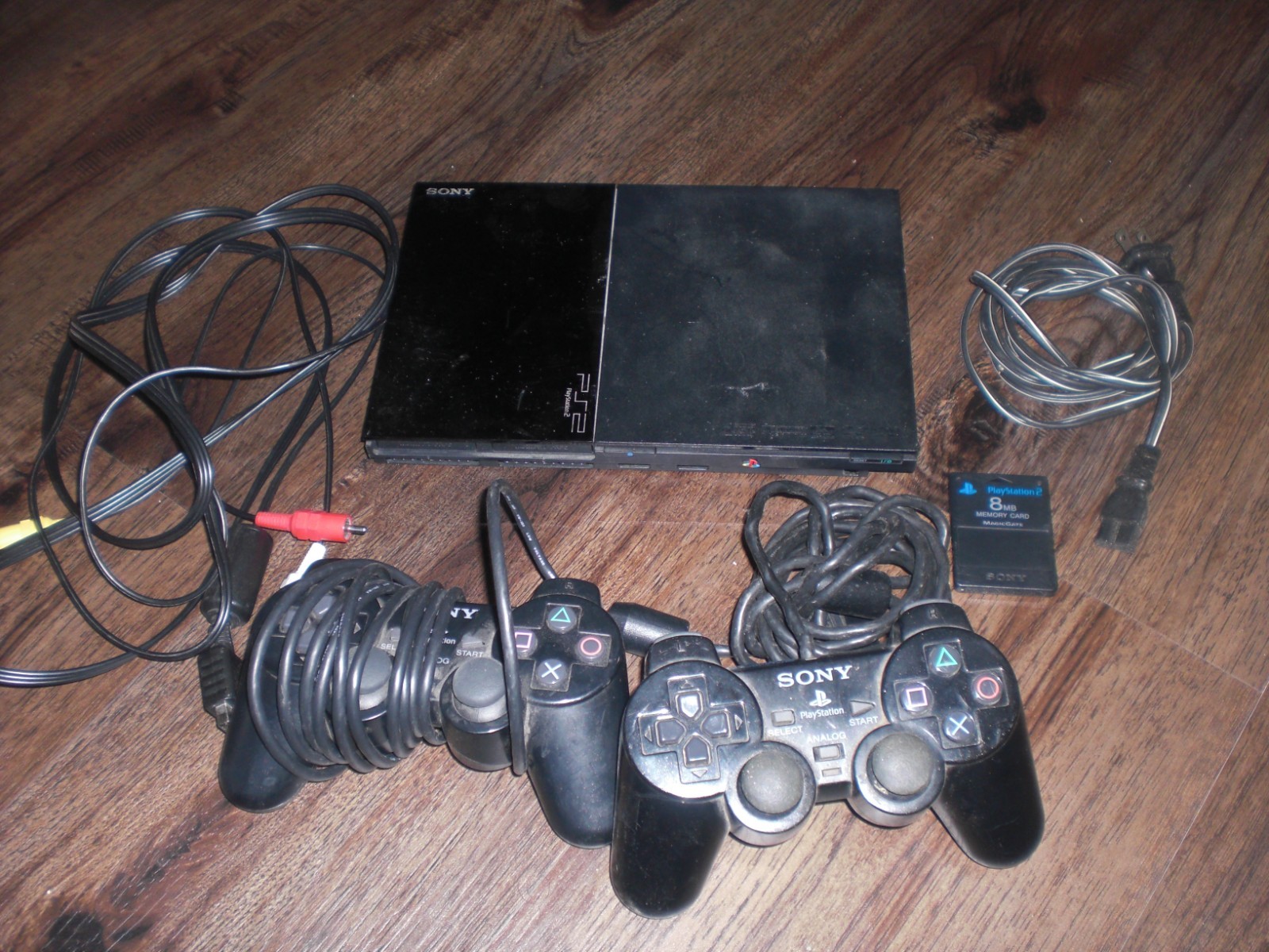 Sony PlayStation 2 PS2 SLIM Black Console System 2x Dualshock 2 OEM Controller