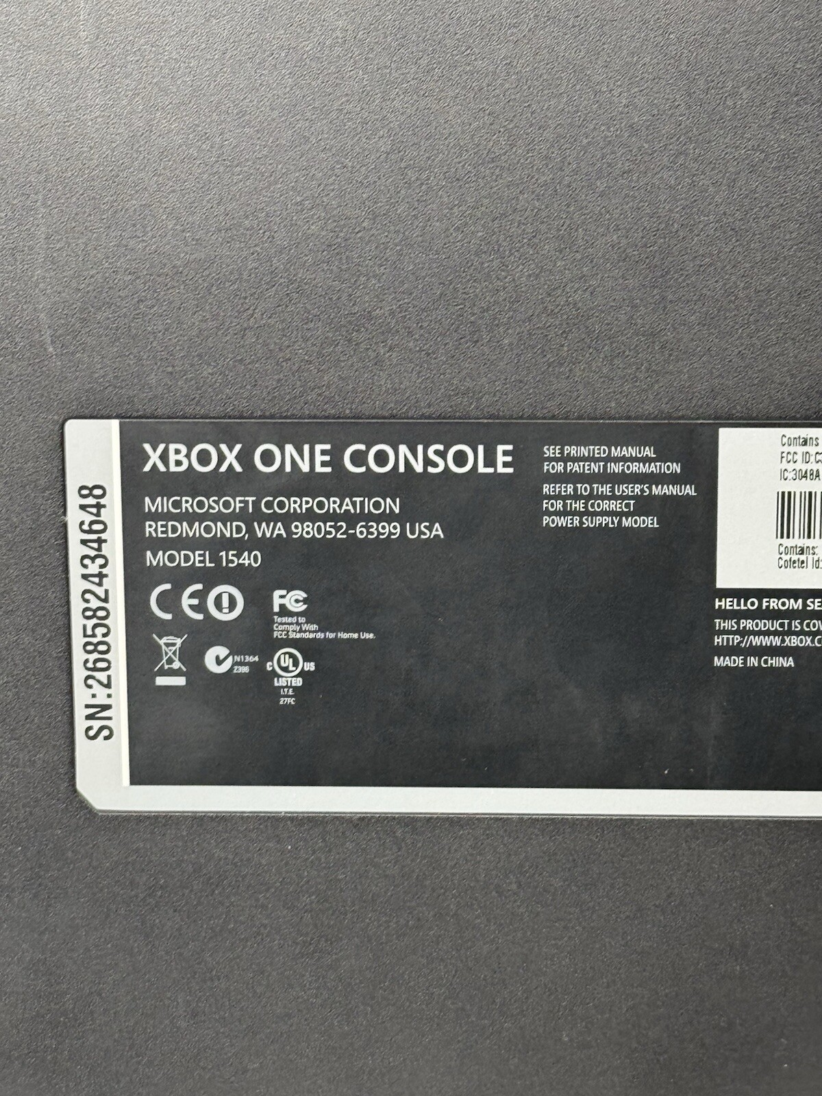 Microsoft Xbox One Standard Edition Console 1540 For Parts