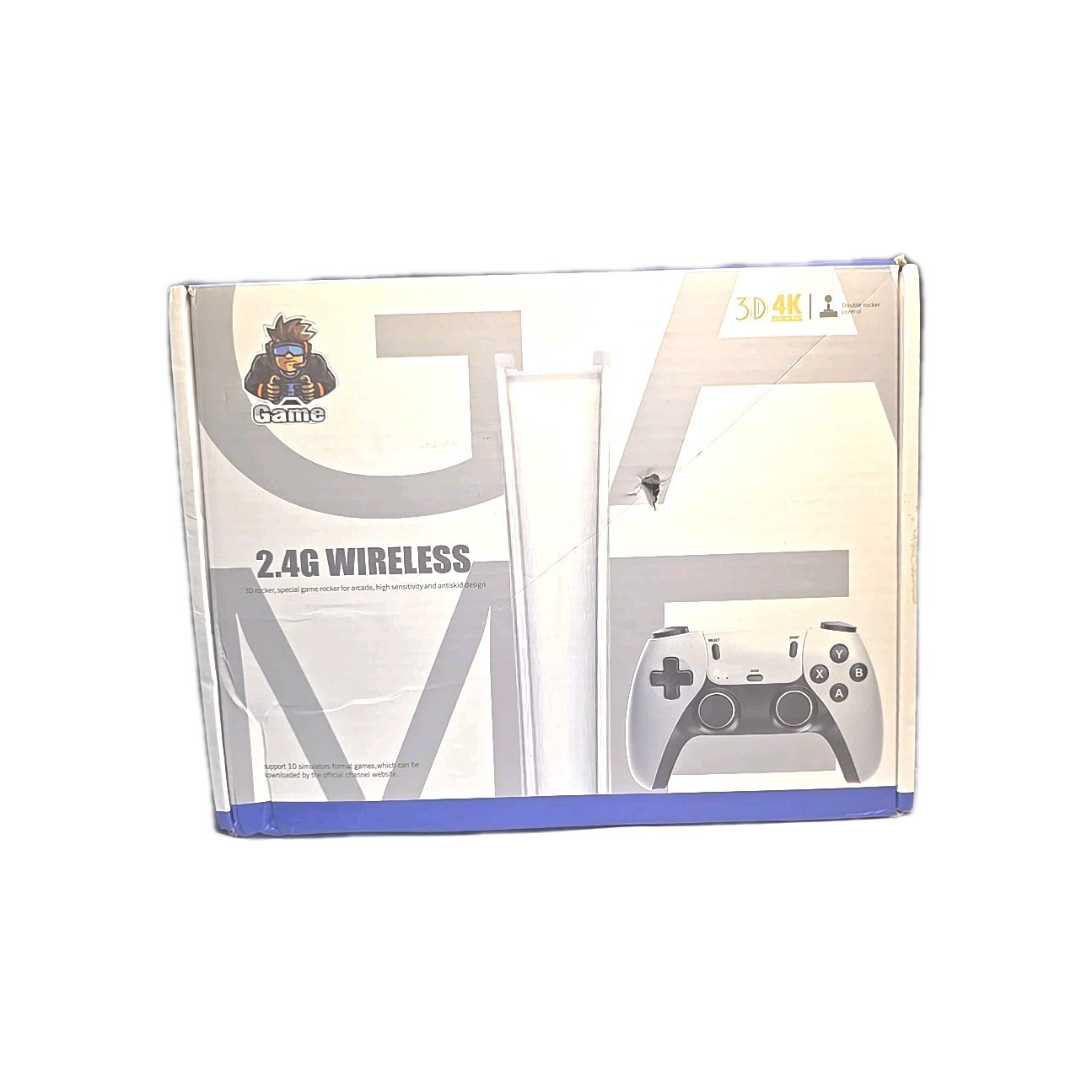 Game 2.4G Wireless Home Console, 4K UHD, Dual Controllers, White/Black