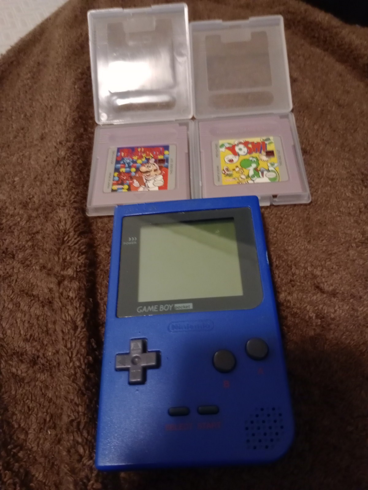 Game Boy Pocket BLUE -100% Working GOOD Yoshi And Dr.Mario Cartridge