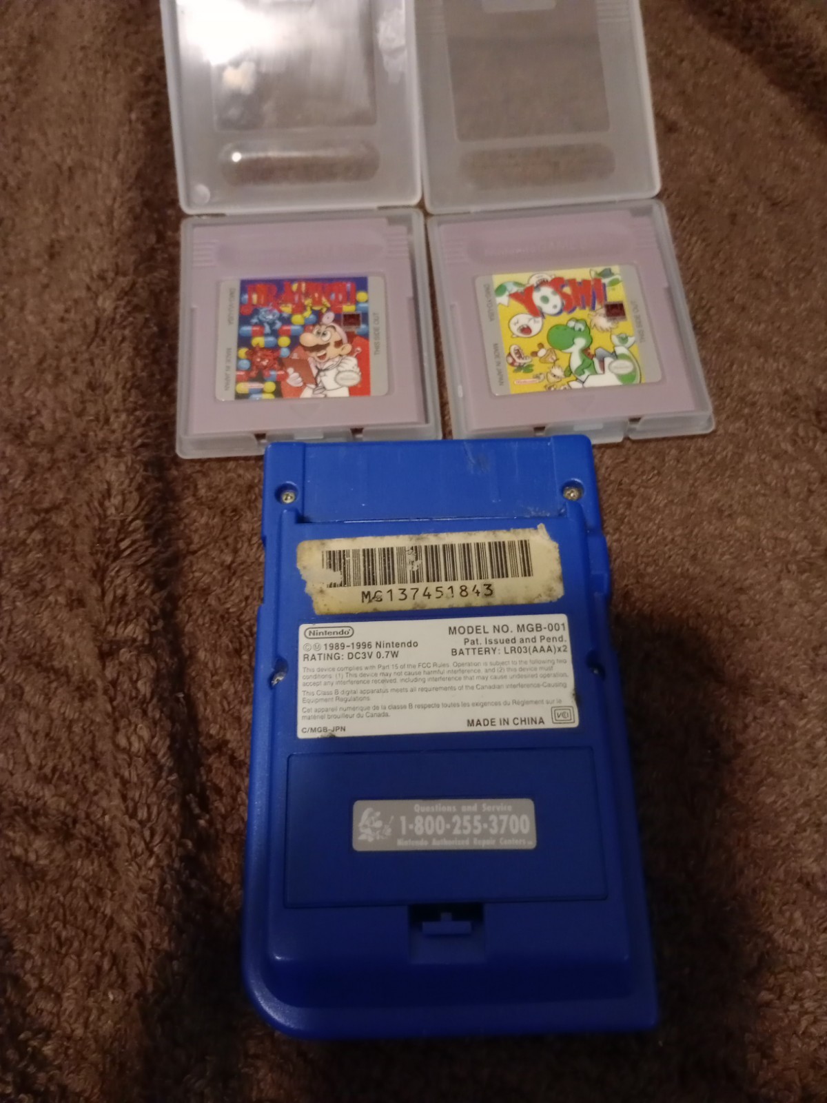 Game Boy Pocket BLUE -100% Working GOOD Yoshi And Dr.Mario Cartridge