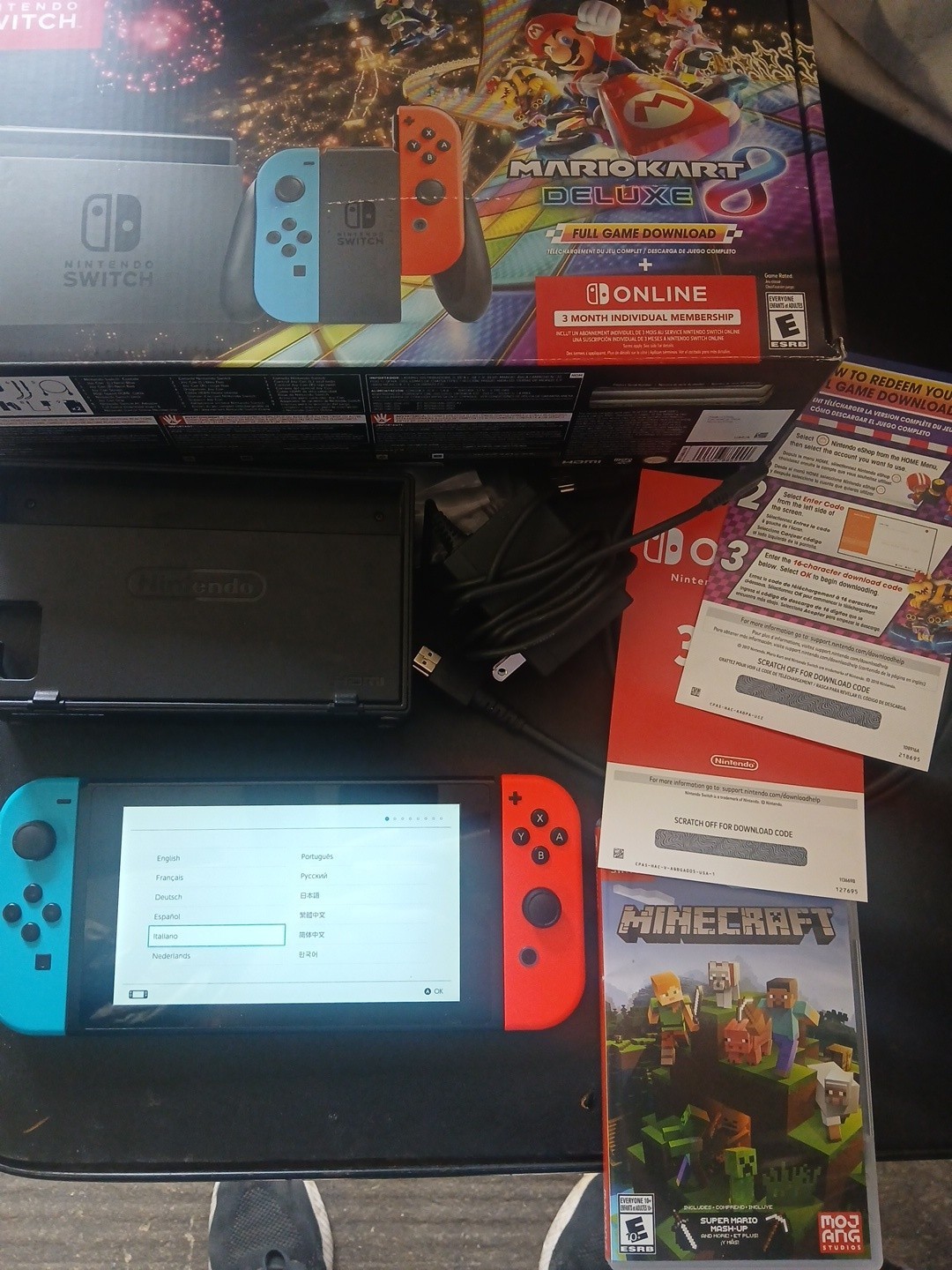 Nintendo Switch HAC-001(-01) with Blue and Red Joy-Con Controllers and Mario…
