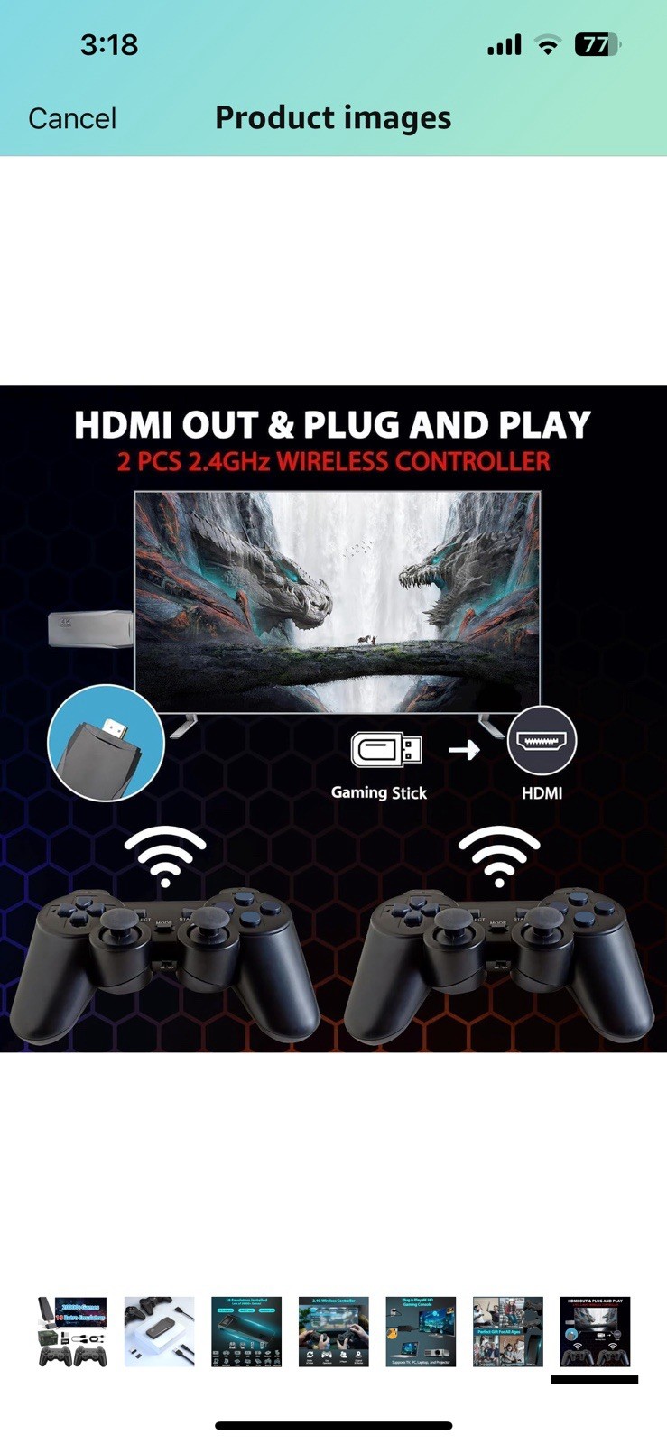Wireless Retro Game Console Stick 20,000+ Games 4K HDMI w/ 2 Controllers (20GB)