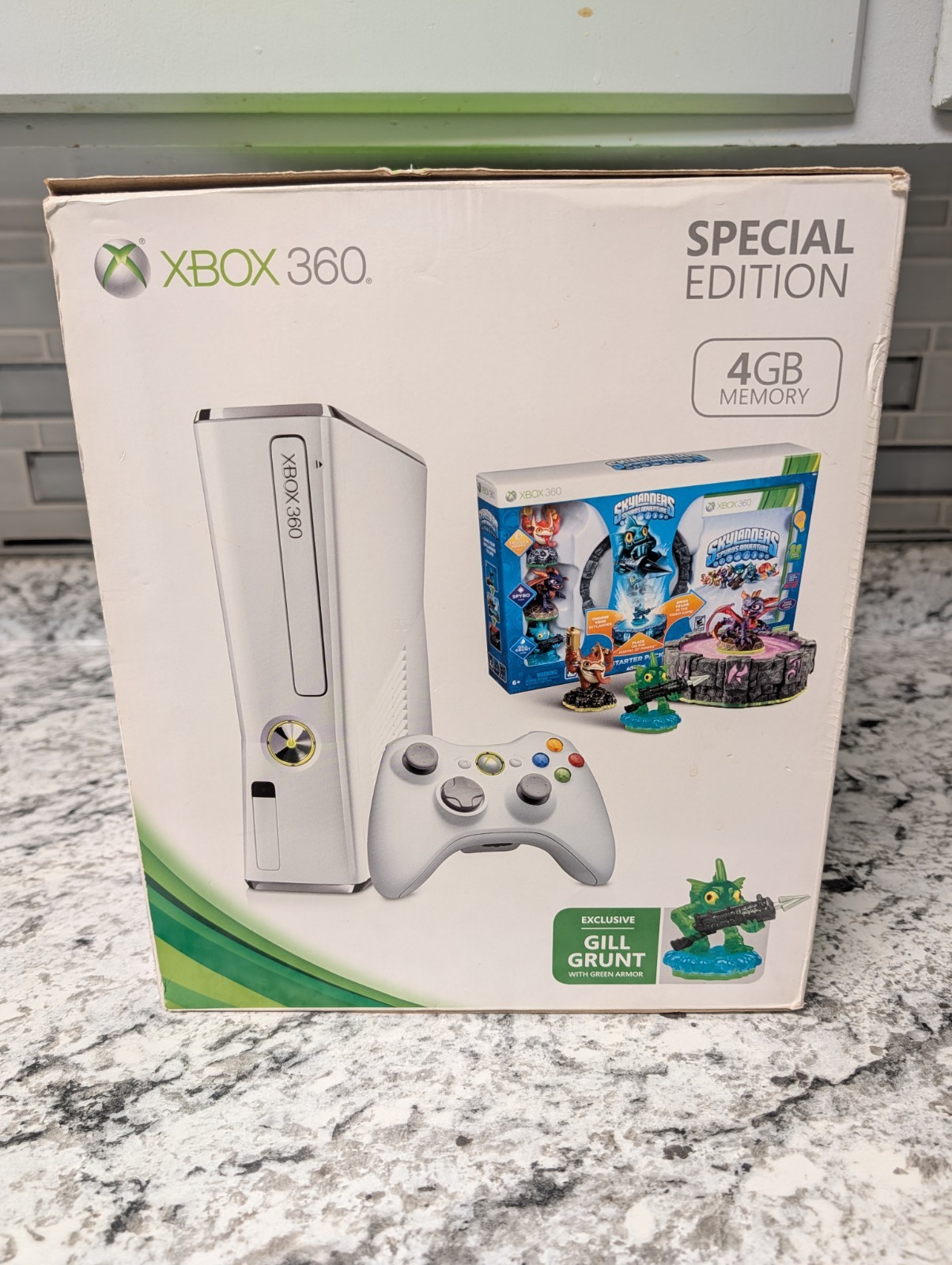 2012 Microsoft Xbox 360 Slim 4GB White Console Skylanders Bundle New OPEN BOX