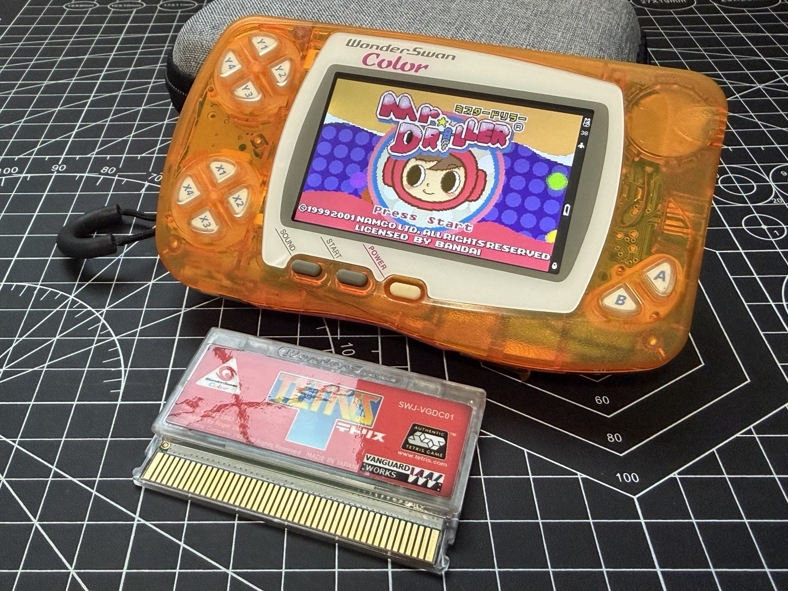 Bandai WonderSwan Color WSC W/ IPS YGG Yagaogo & OEM Shell & Glass Lens & 1 Game