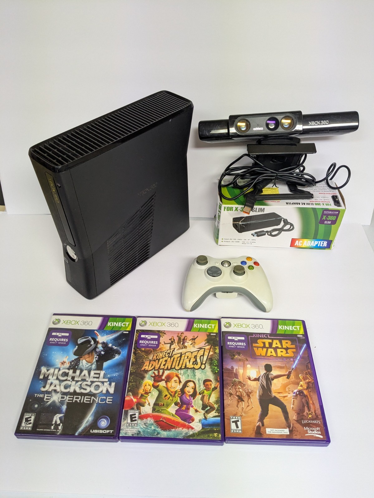 Microsoft Xbox 360 Slim Console 4GB Kinect Bundle – 3 Games -Kinect Adventures
