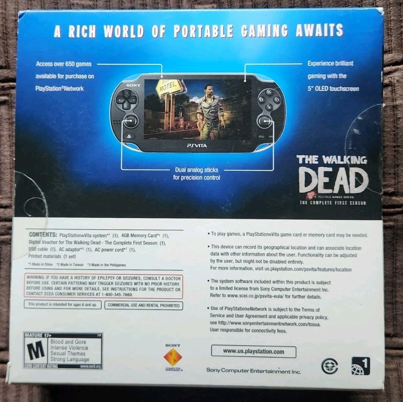 PlayStation PS Vita The Walking Dead Bundle w/64 GB Memory Card, Case, Two Games
