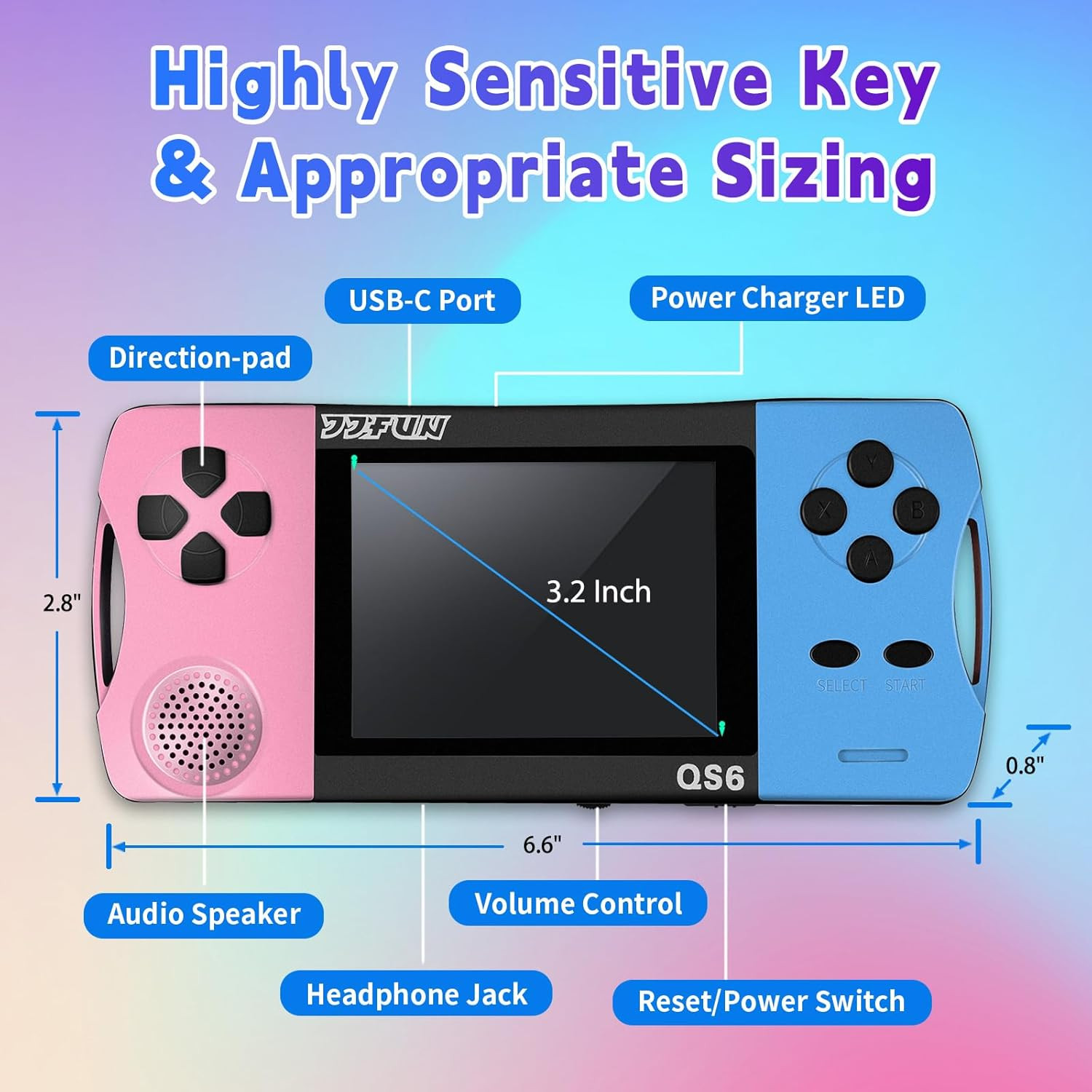Handheld Game Console for Girls, 216 Retro Games Built-In, 3.5» HD IPS Screen,
