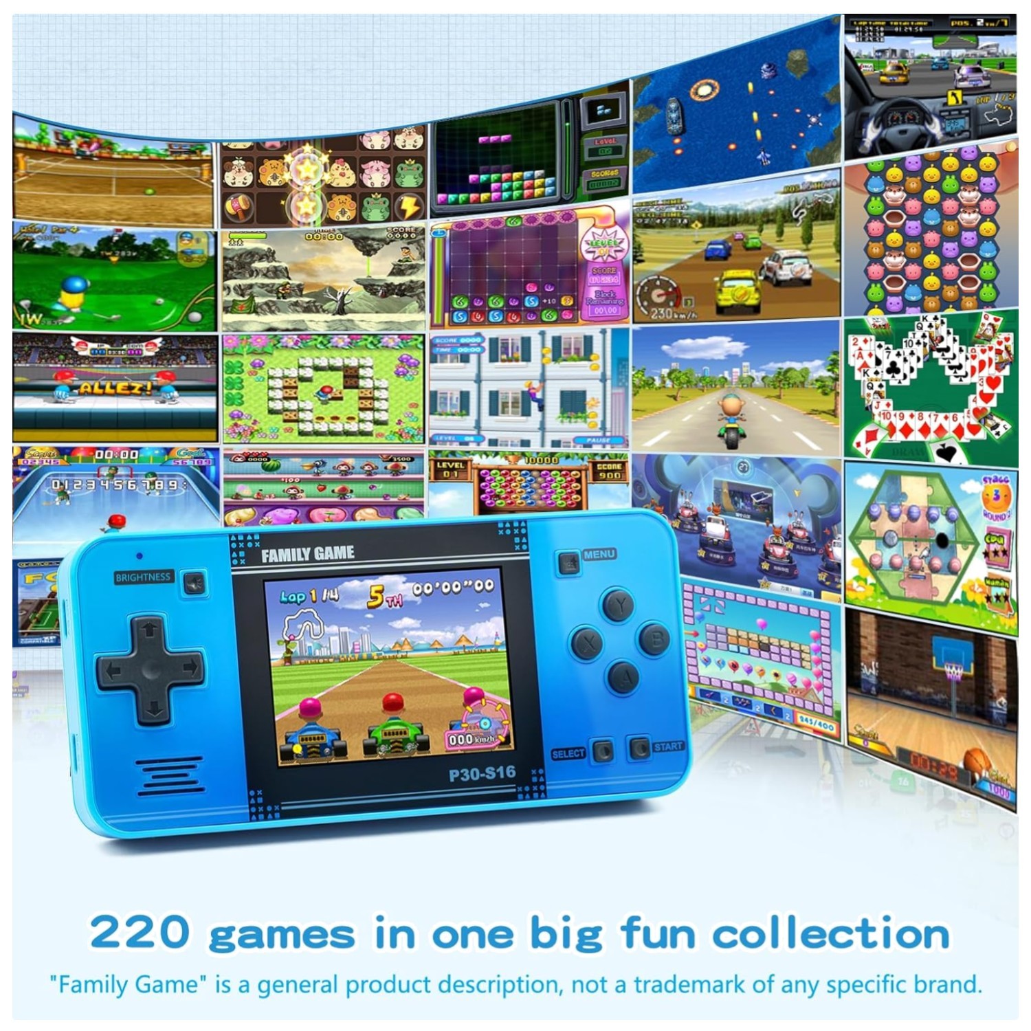 Rechargeable Handheld Game Console – Retro Arcade Toy, Blue