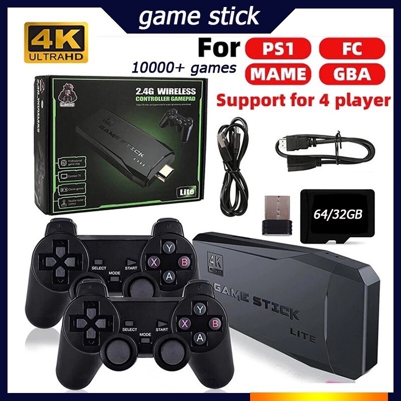 Built in 64GB 20000+Retro Games+2 Wireless Gamepad HDMI 4K TV Game Stick Console