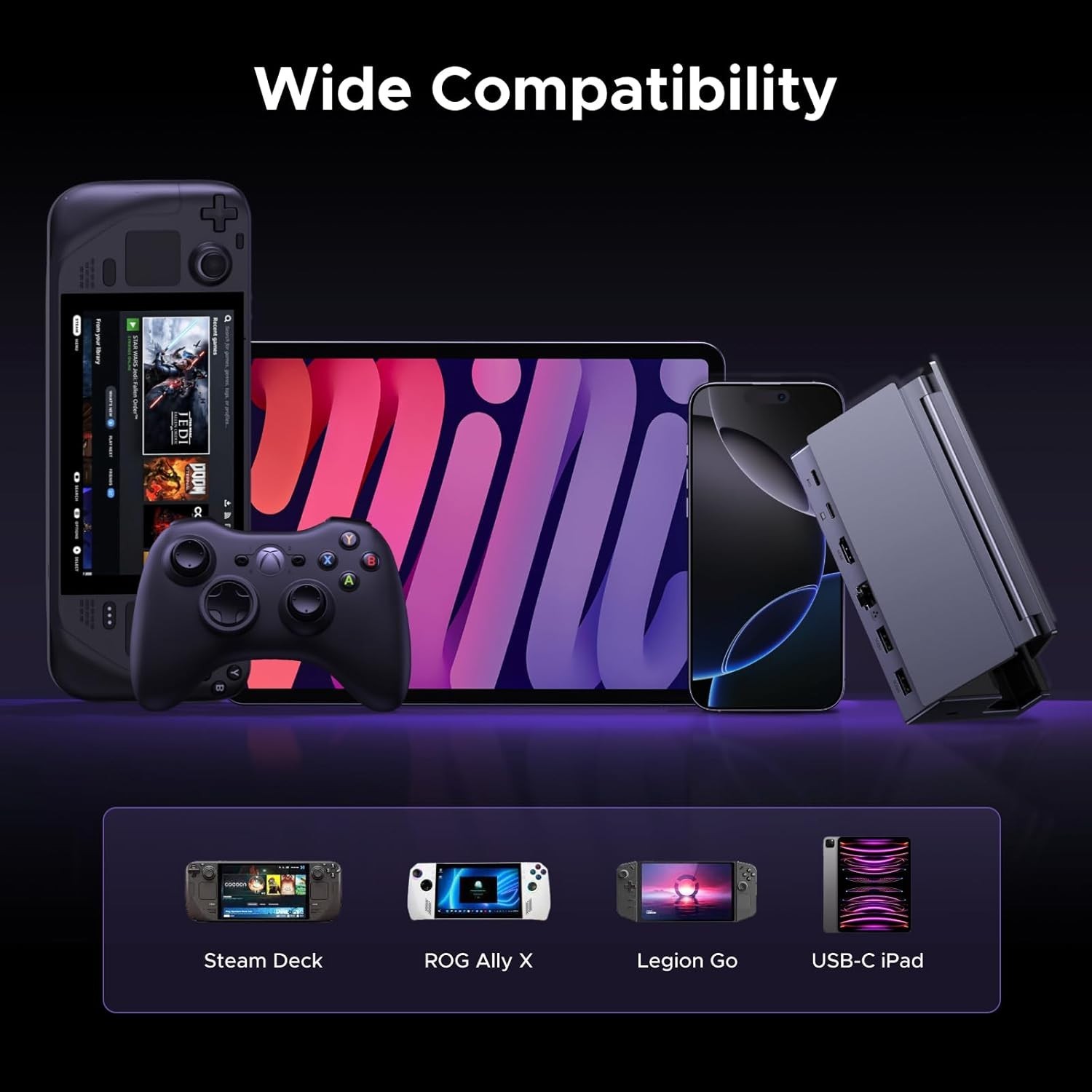 Ultimate 6-in-1 Dock for Steam Deck & ROG Devices – 4K HDMI & Rapid Charge