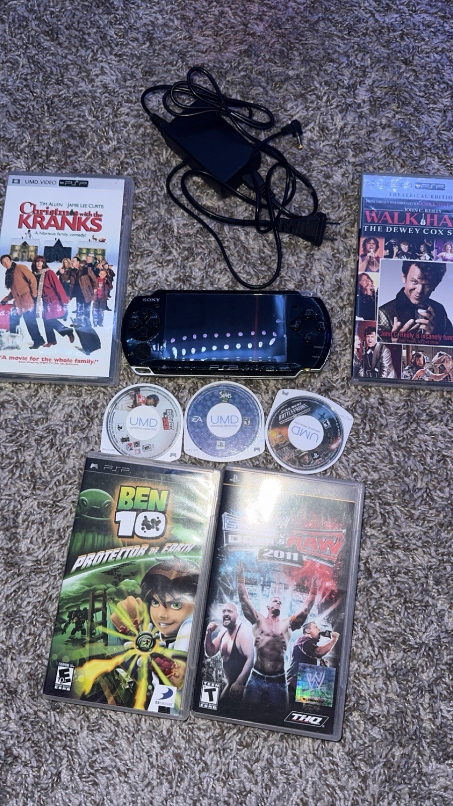 Sony PSP-3001 Black Console w/ 2gb Memory Card & Charger – w/ 5 games 2 movies