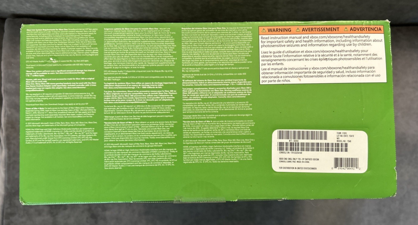 Microsoft Xbox One Model 1540 1TB Console Controllers Sniper Lego ORIGINAL OWNER