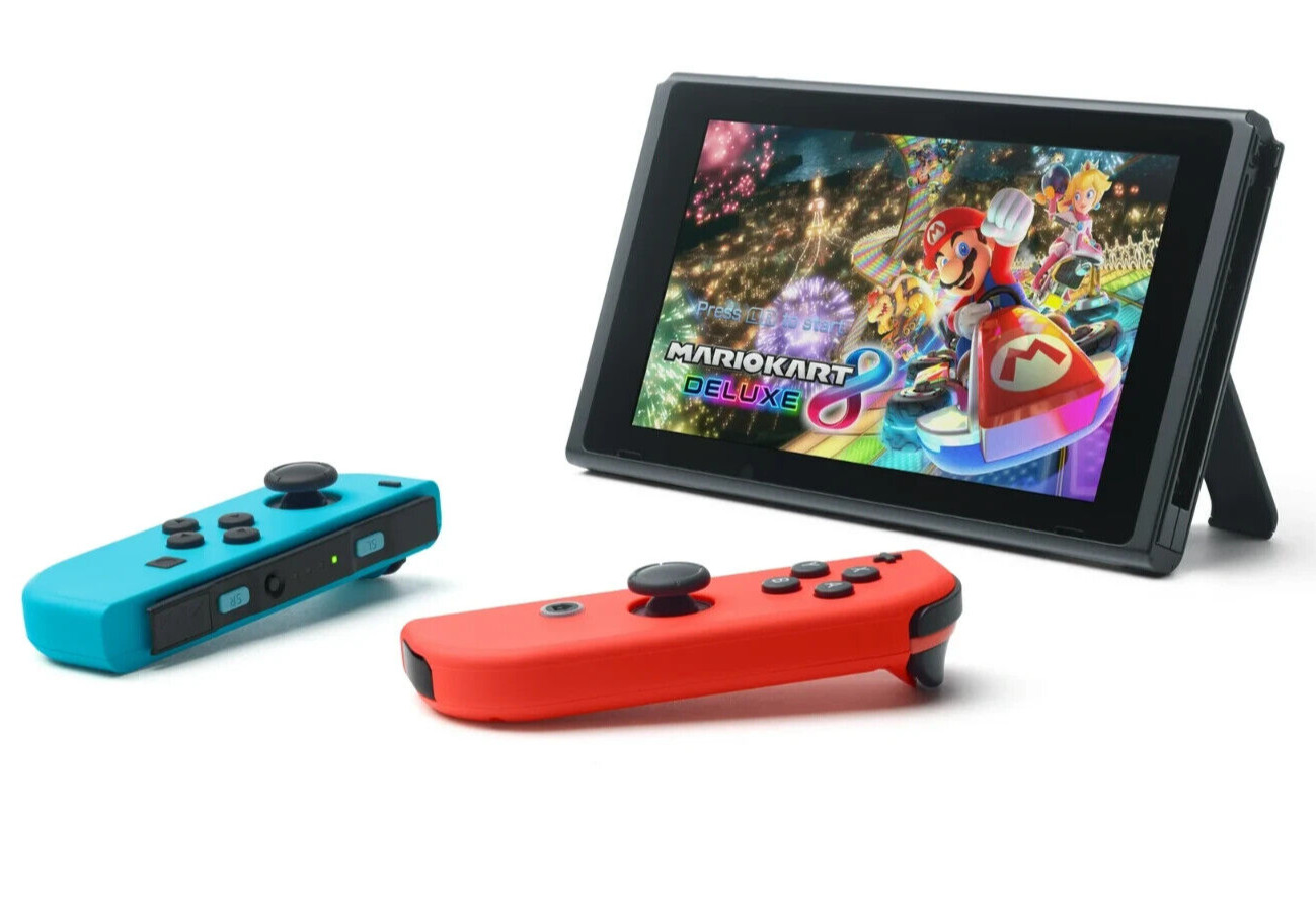 Nintendo Switch Mario Kart 8 Deluxe Bundle Neon Blue & Neon Red Joy-Con Game Dow