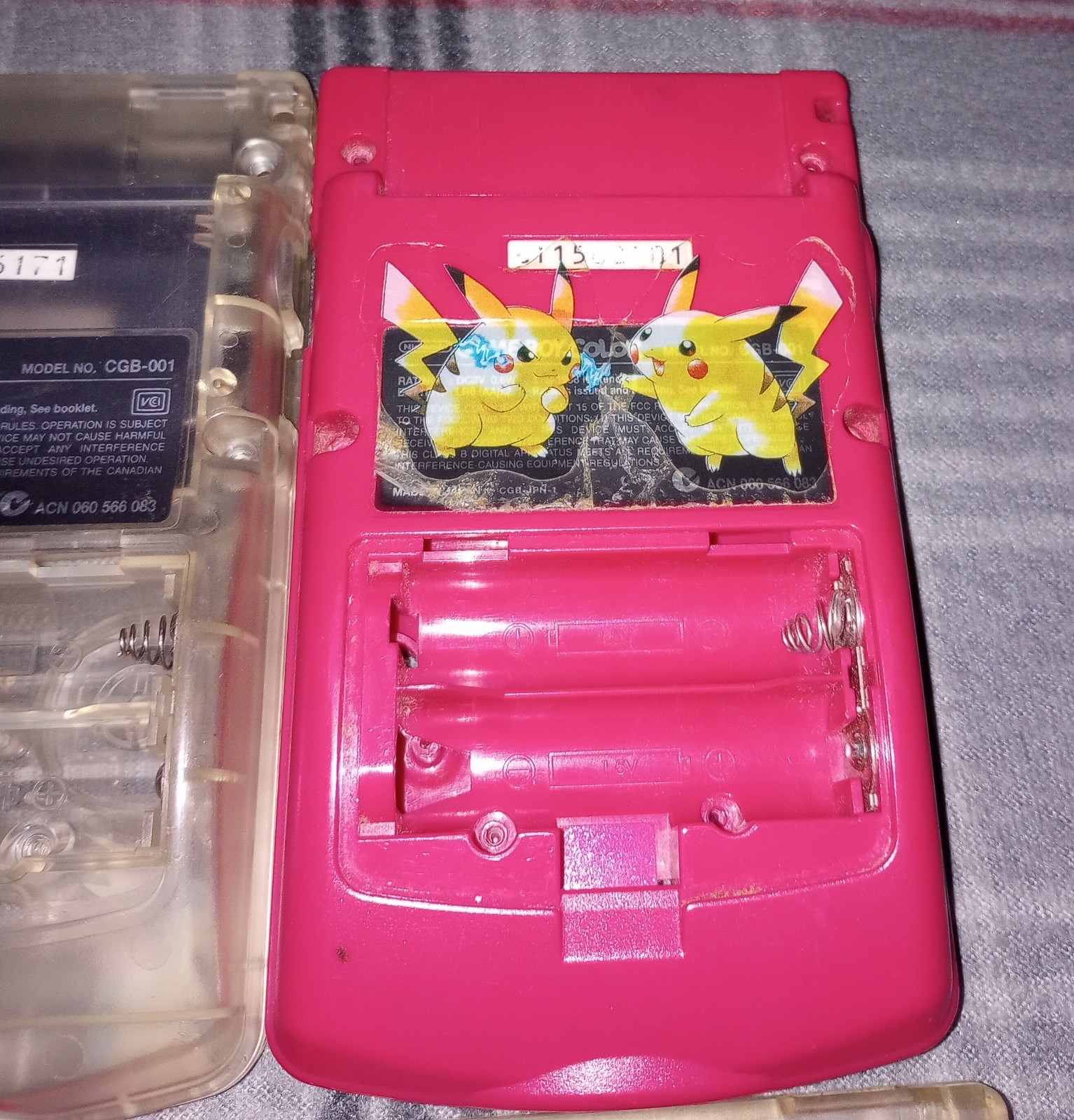 Nintendo Game Boy Color Console Shell Only Clear Lot Of 8. Pokemon Stickers.