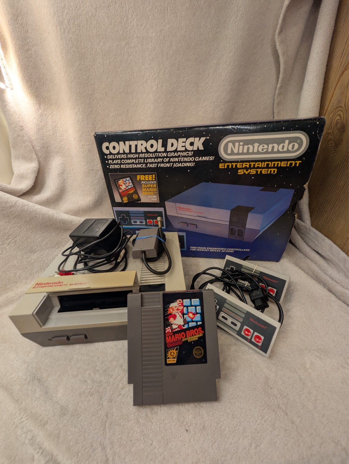 NINTENDO NES CONTROL DECK Complete in Box w Super Mario Bros 1987 No Styrofoam