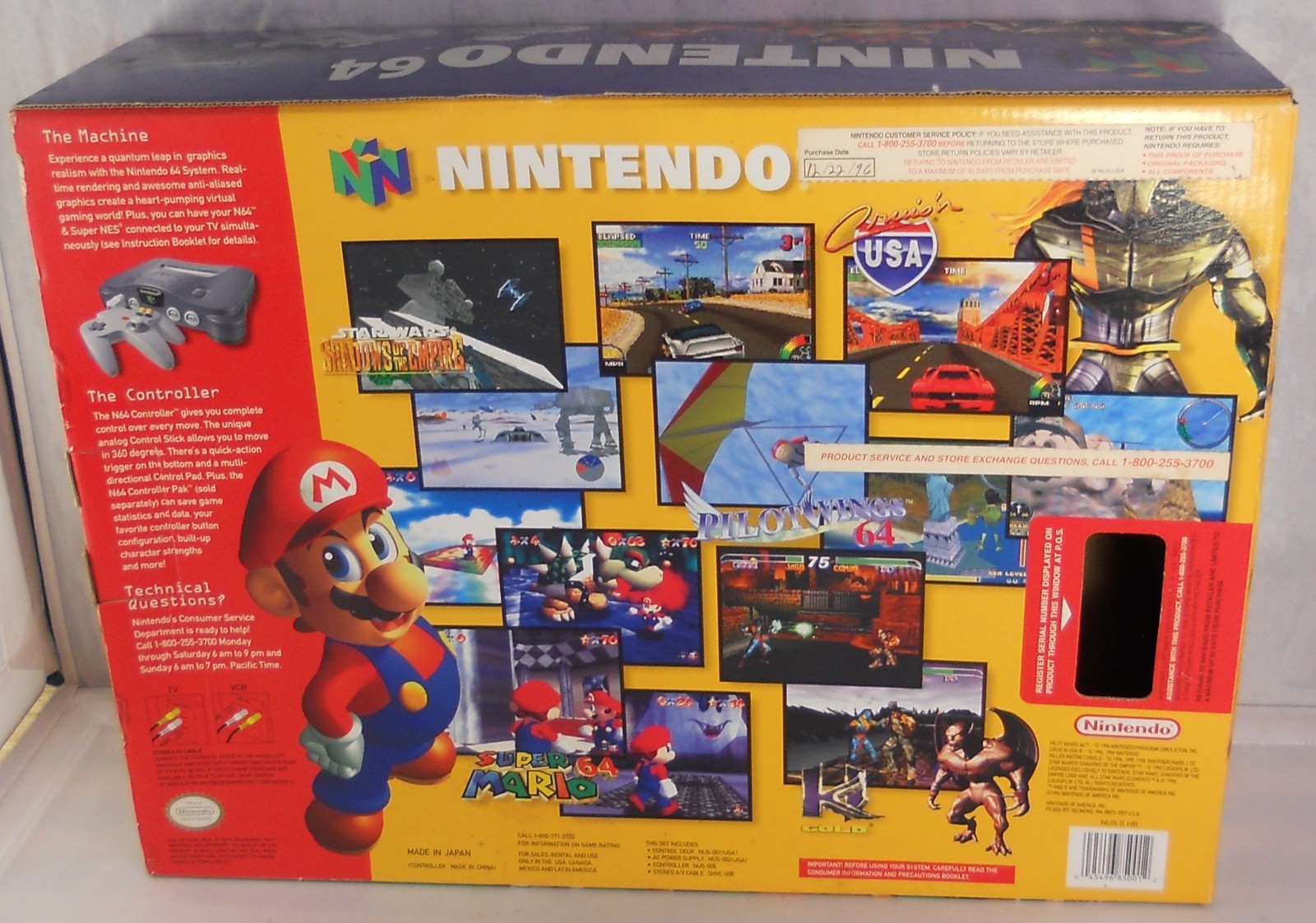 1996 Nintendo 64 Launch Edition Console Game Control Deck Complete in Box CIB