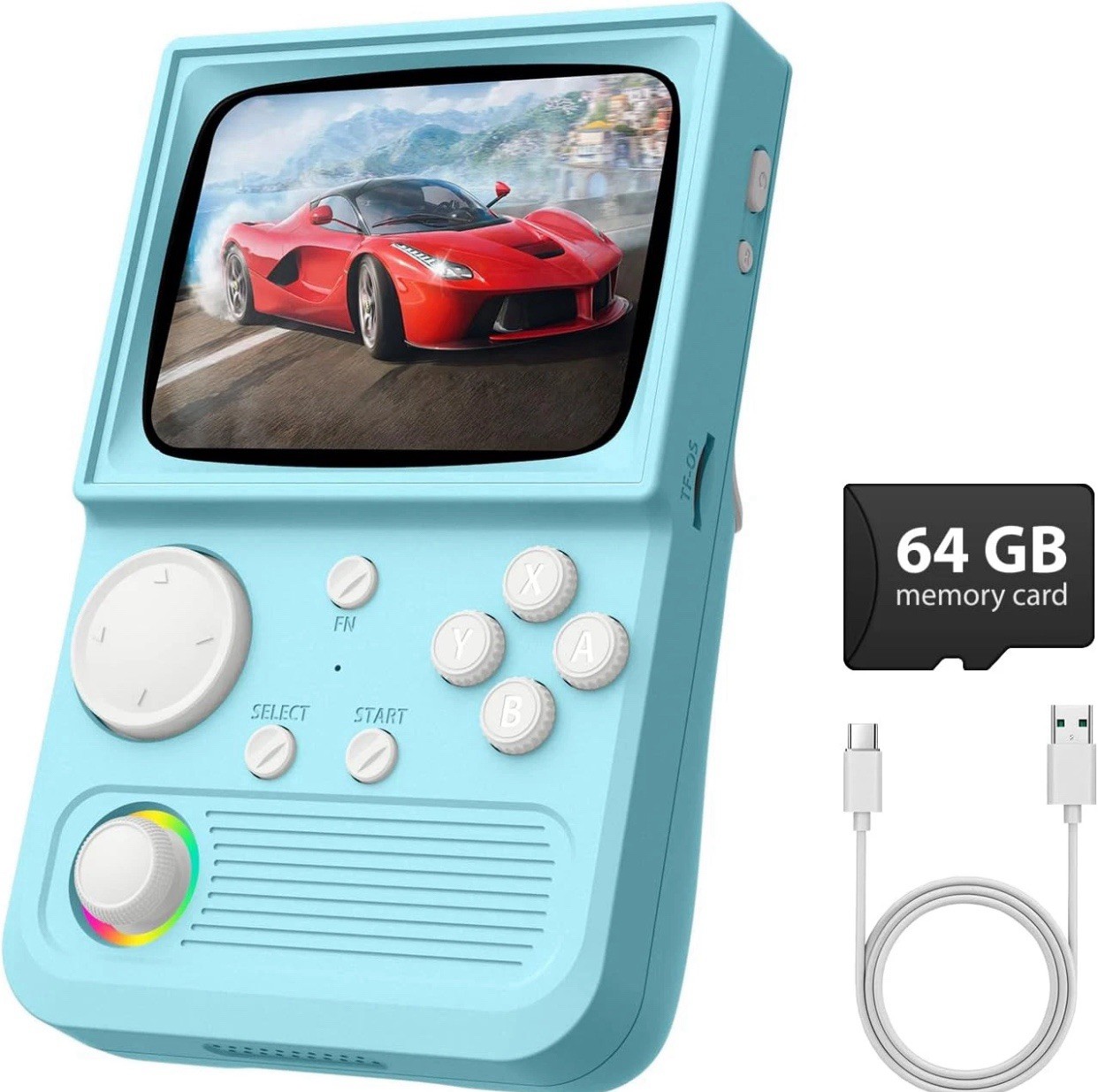 R36T Retro Gaming Console Glacier Blue 64GB 3.5″ Screen CRT-Inspired 18000 Games