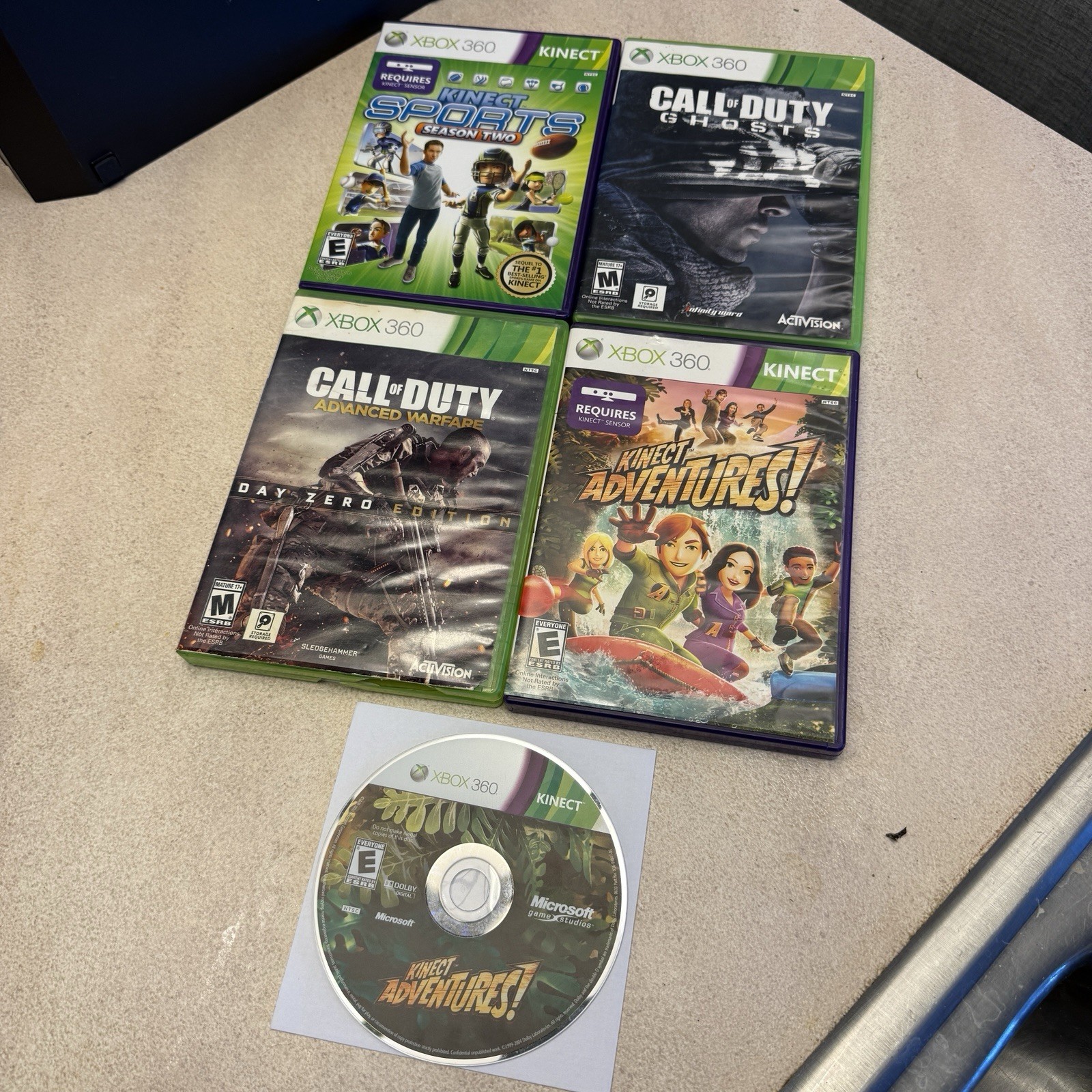 Untested Xbox One, 3 Xbox 360s, 3 Remotes , Kinect, Headset And Games Lot Bundle