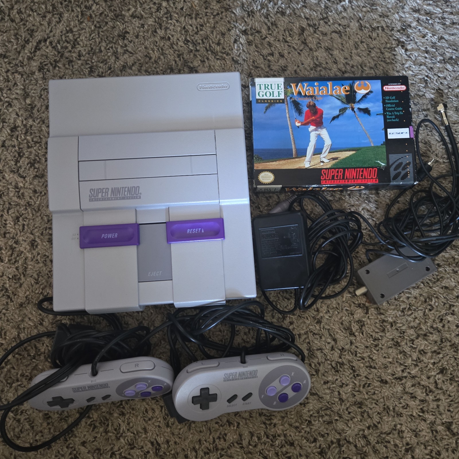 Nintendo SNES Console Gray Purple w/ Controllers And Game SNS-001 Excellent Con