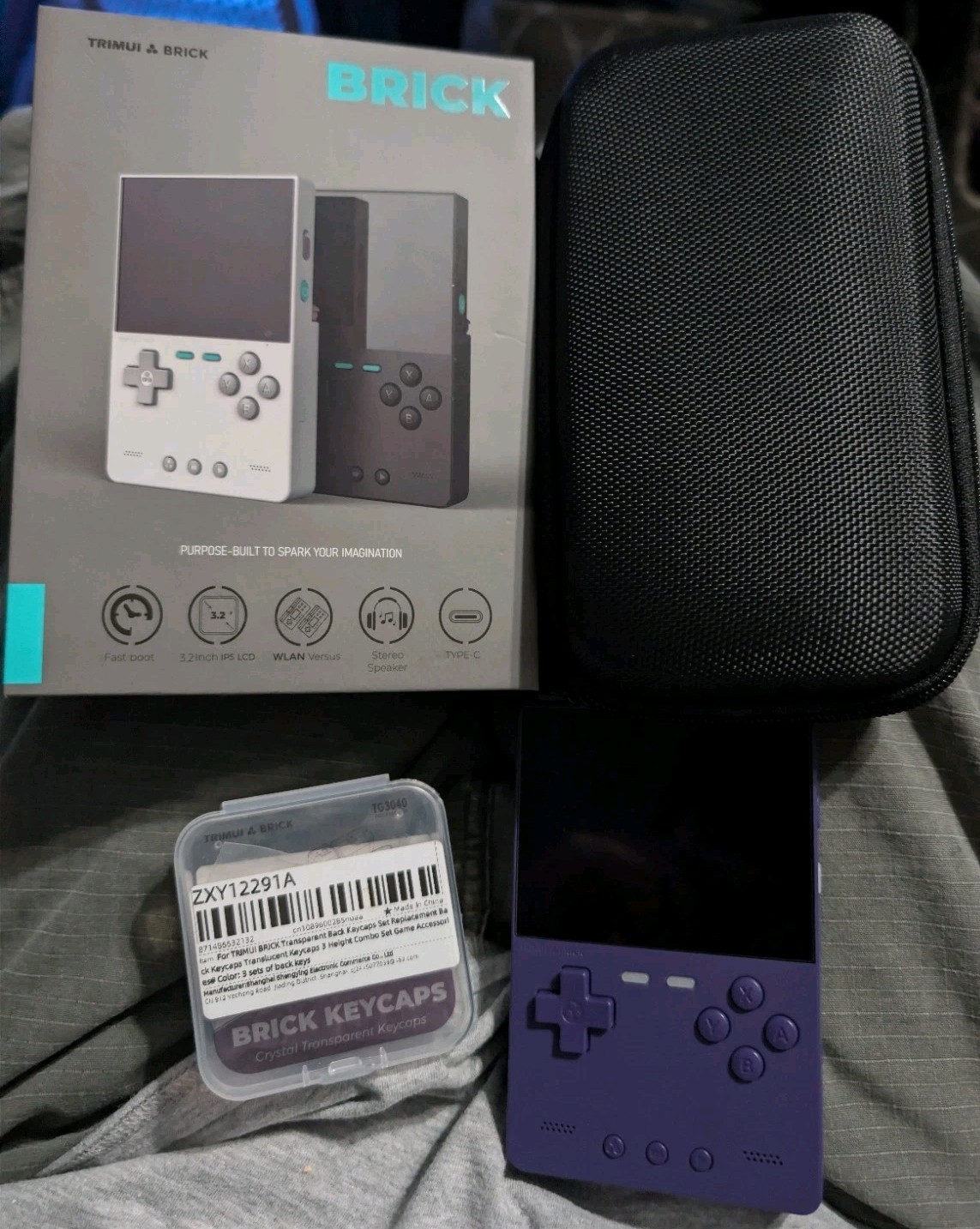 Trimui TG3040 Brick Purple With Box, Case, And Clear Keys