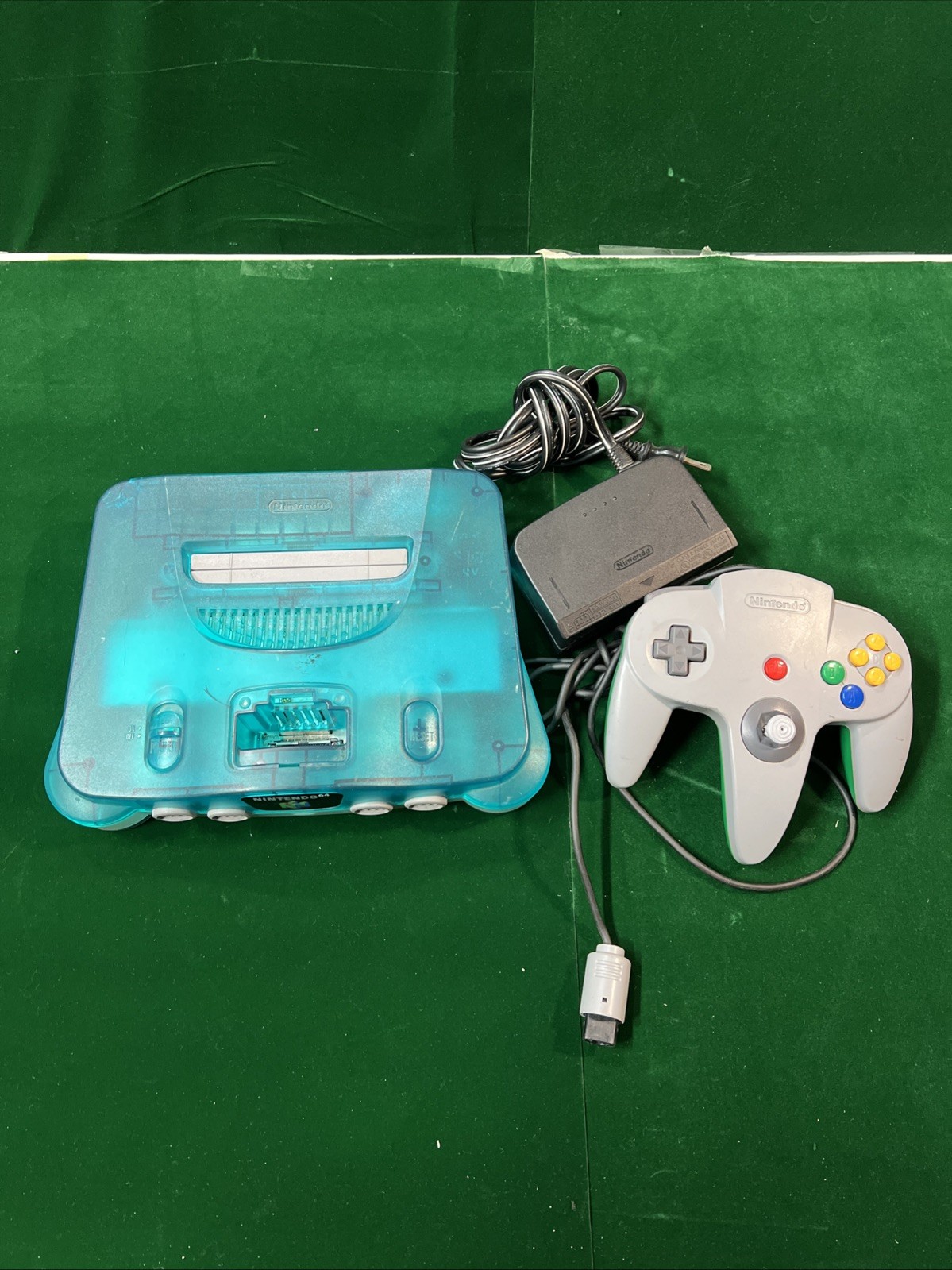 Nintendo 64 Clear Blue Ice Blue Console Controller Power Adapter