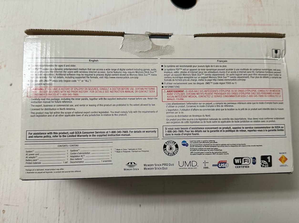 Sony Playstation PSP-2001 Game Console Bundle Repack – Battery Untested, READ