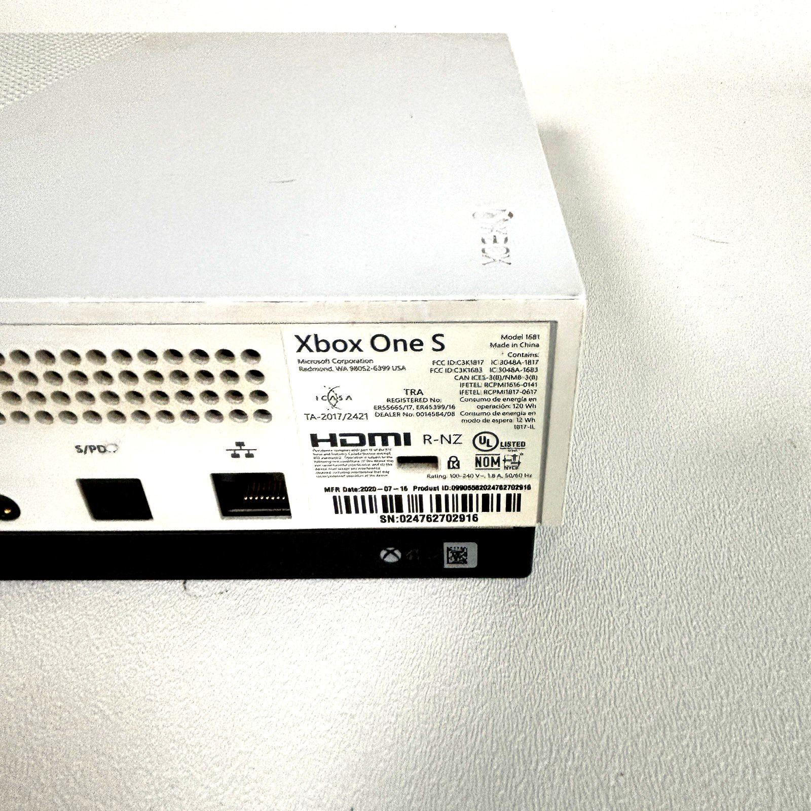 Microsoft Xbox One S 1681 White Console & Power Cord ONLY Parts/Repair