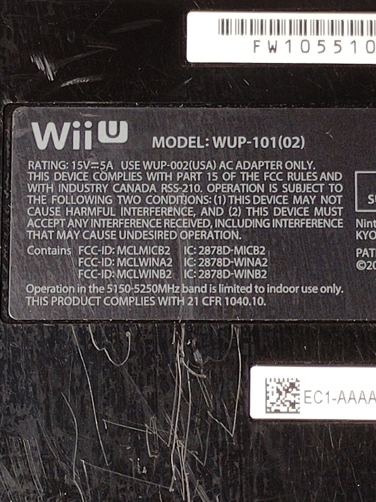 Nintendo Wii U Video Game Console WUP-101(02) Black Console & Cords