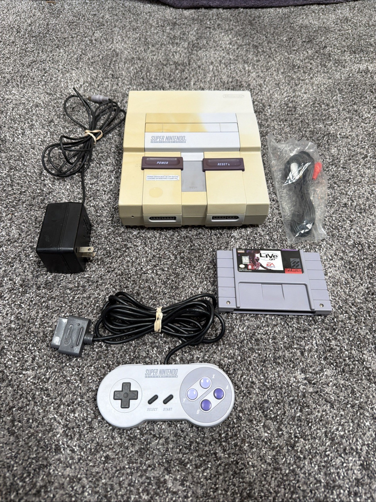 Super Nintendo SNES Console System Bundle w/OEM Controller Cables Game WORKING