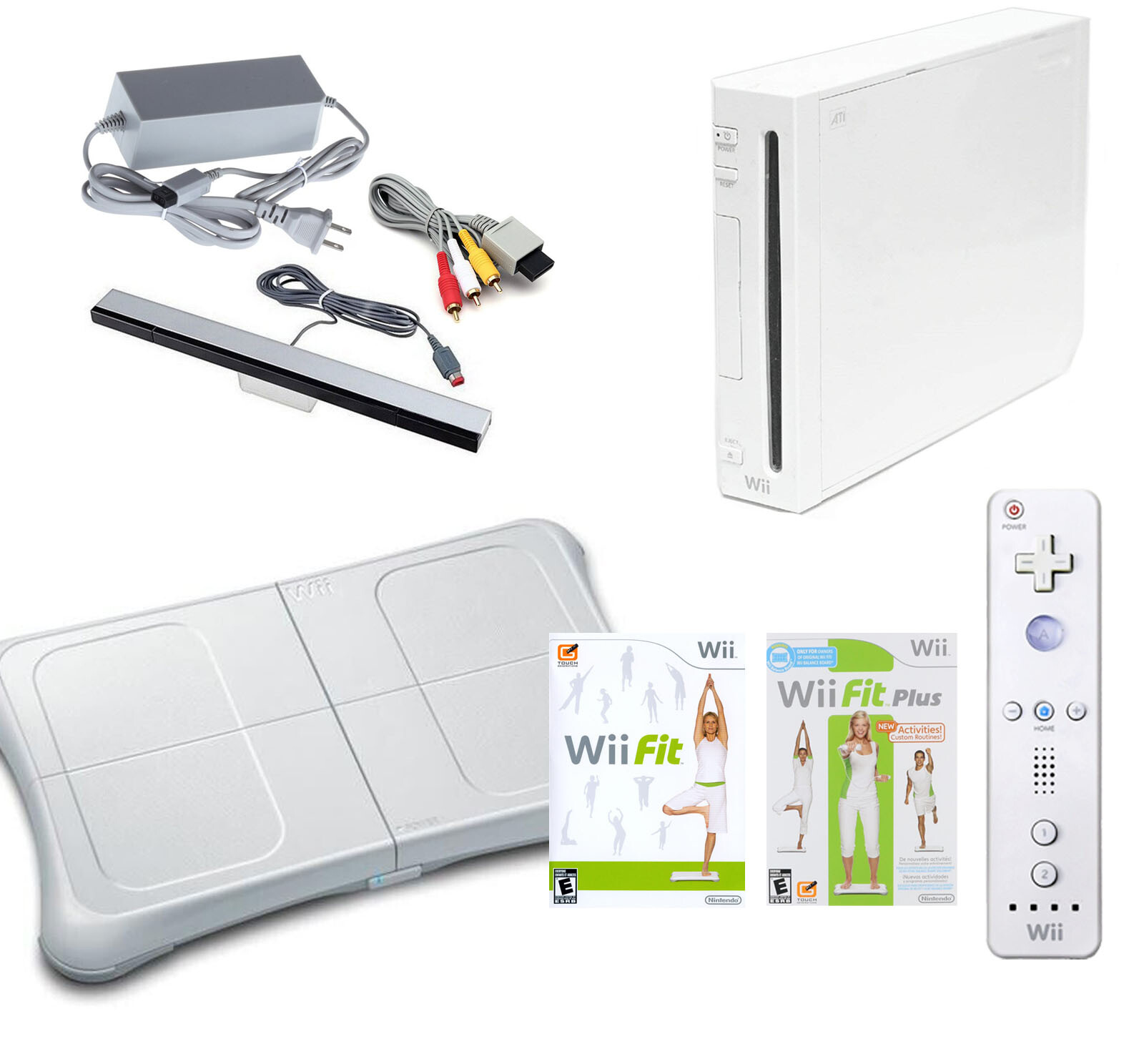 CHOOSE White Nintendo Wii Console System Bundle w/ Wii Fit Board + 2 Games