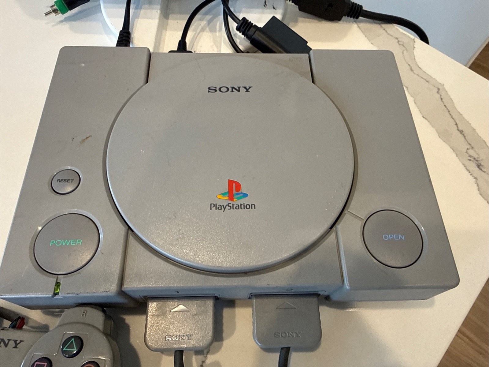 PlayStation 1 SCPH-7501 Console & Controllers. Works. Has Some Cosmetic Defects.