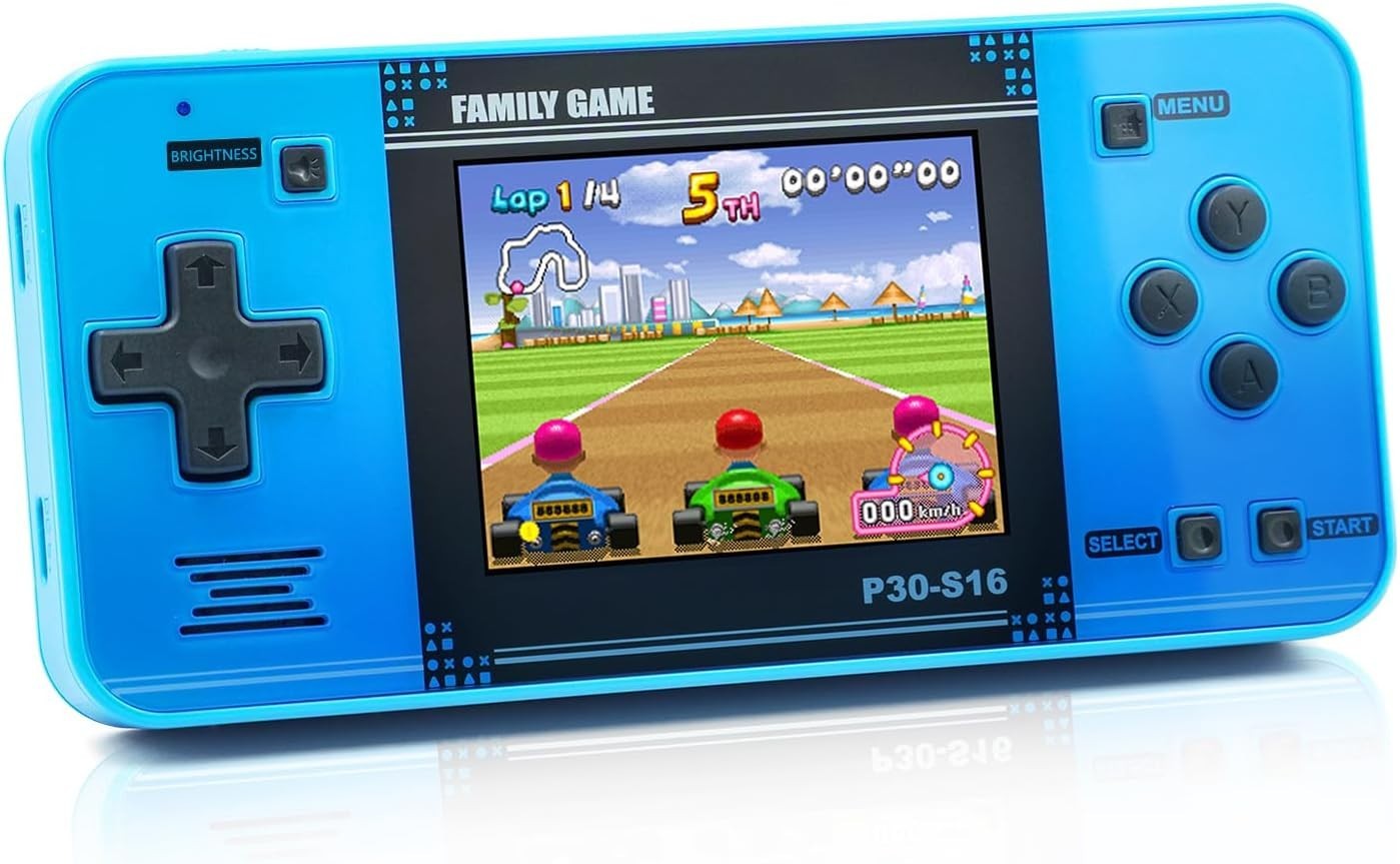Rechargeable Handheld Game Console – Retro Arcade Toy, Blue