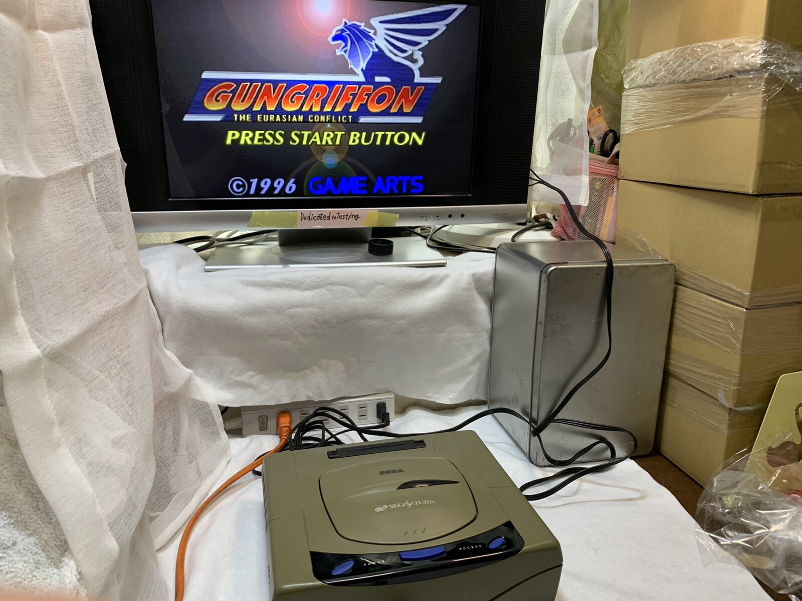 Sega Saturn Console Gray HST 3200 Cable set Tested USED clean up inside Japan