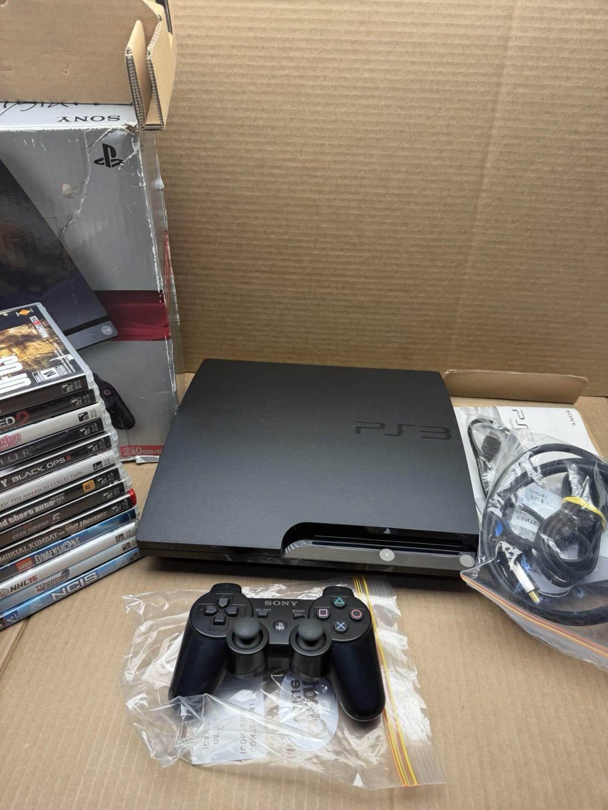 Sony PS3 Slim 250GB Console CECH-2001B In Box, & 13 Games