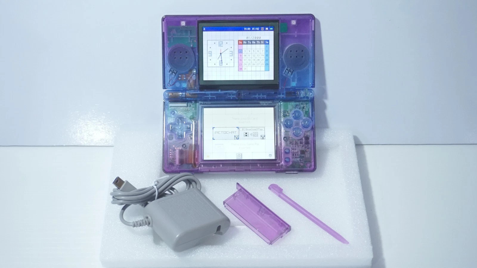 Nintendo DS Lite Transparent Clear Blue & Purple Handheld System with Charger