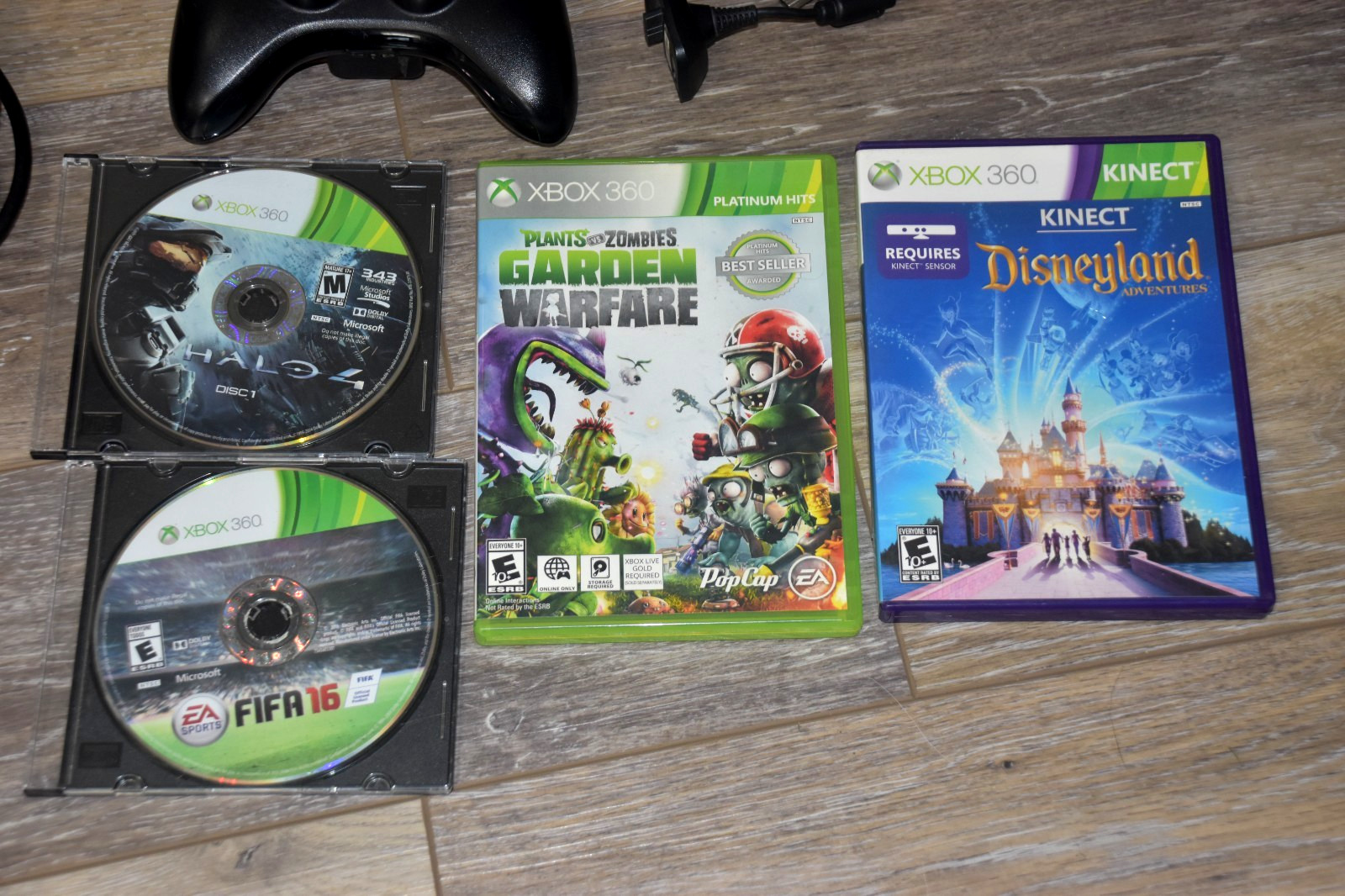 XBOX 360 S Console Bundle, 5 Controllers, Kinect, Power Supply, 4 Games – WORKS!