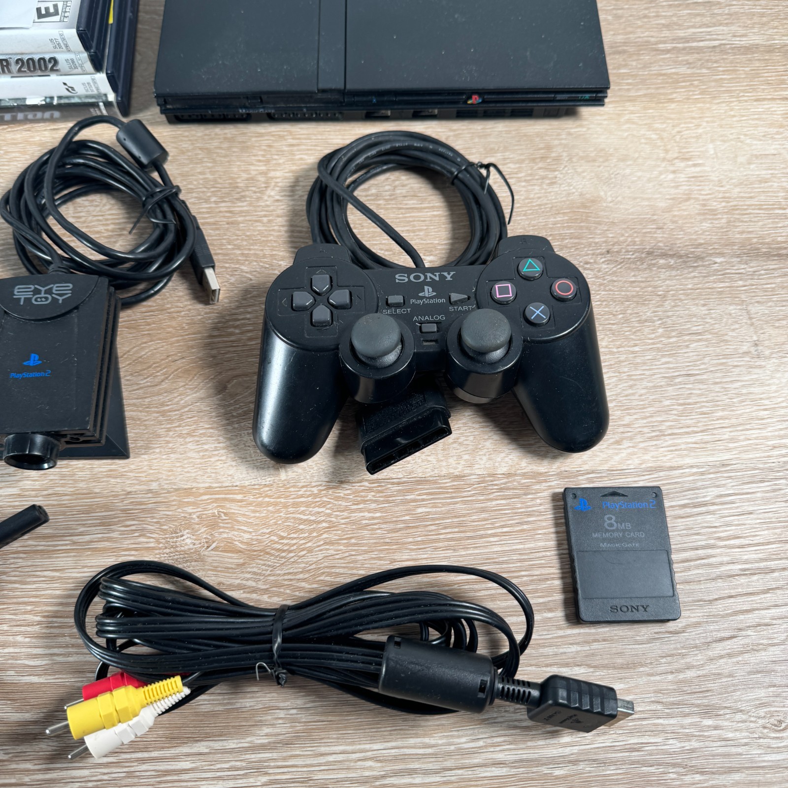 Sony PlayStation 2 PS2 Slim Console Bundle 2 Controllers + 20 Games Memory